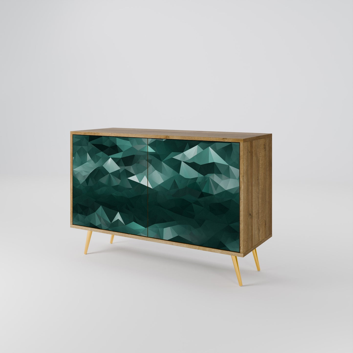 Credenza POLYGONALE FLUTTUANTE a 2 ante in effetto rovere