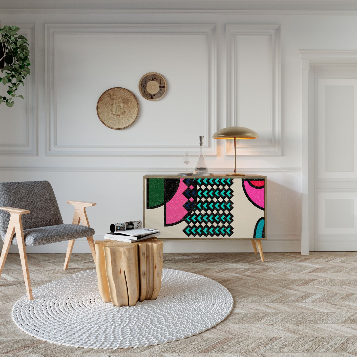 Credenza GEOMETRIC RHAPSODY a 2 ante in effetto rovere