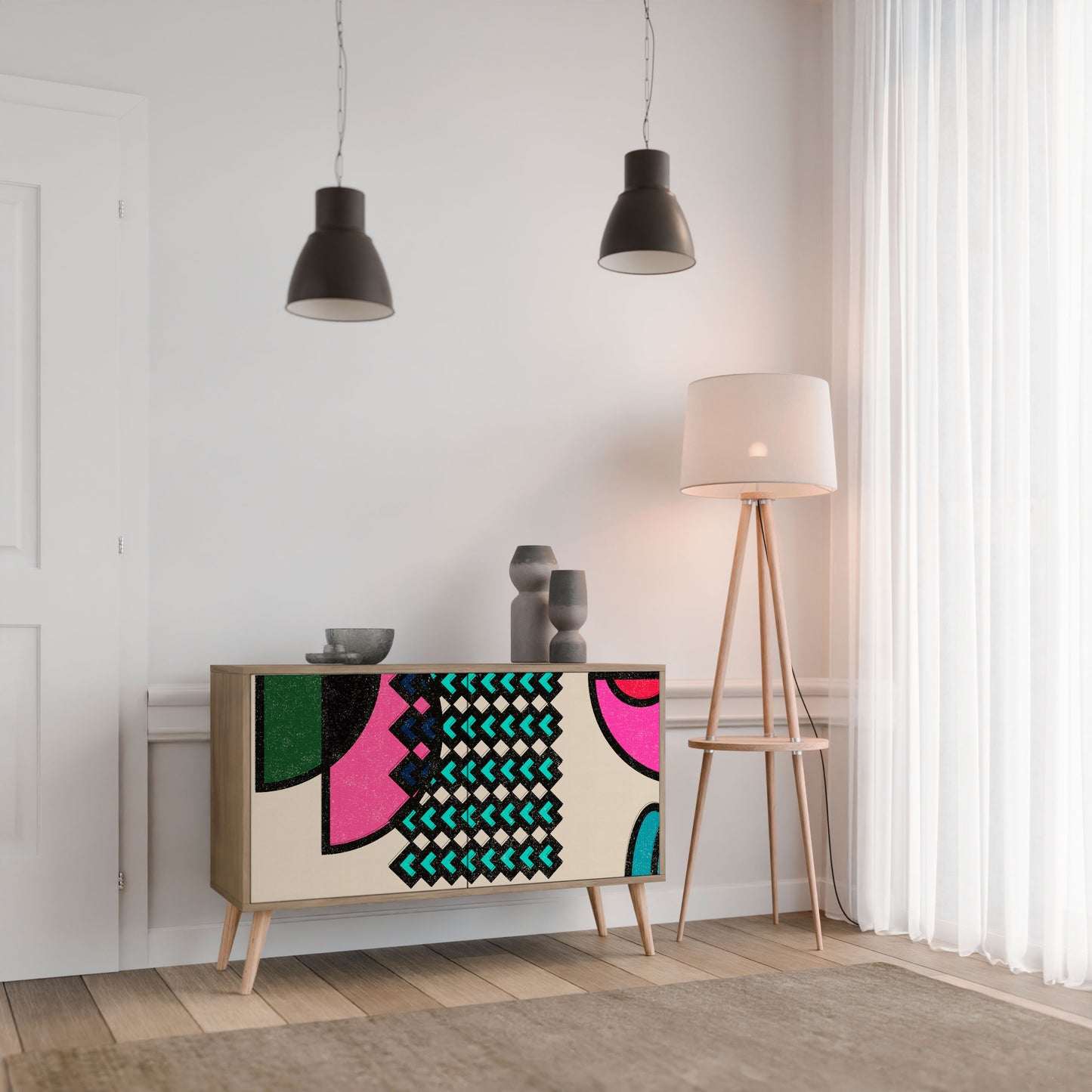 Credenza GEOMETRIC RHAPSODY a 2 ante in effetto rovere