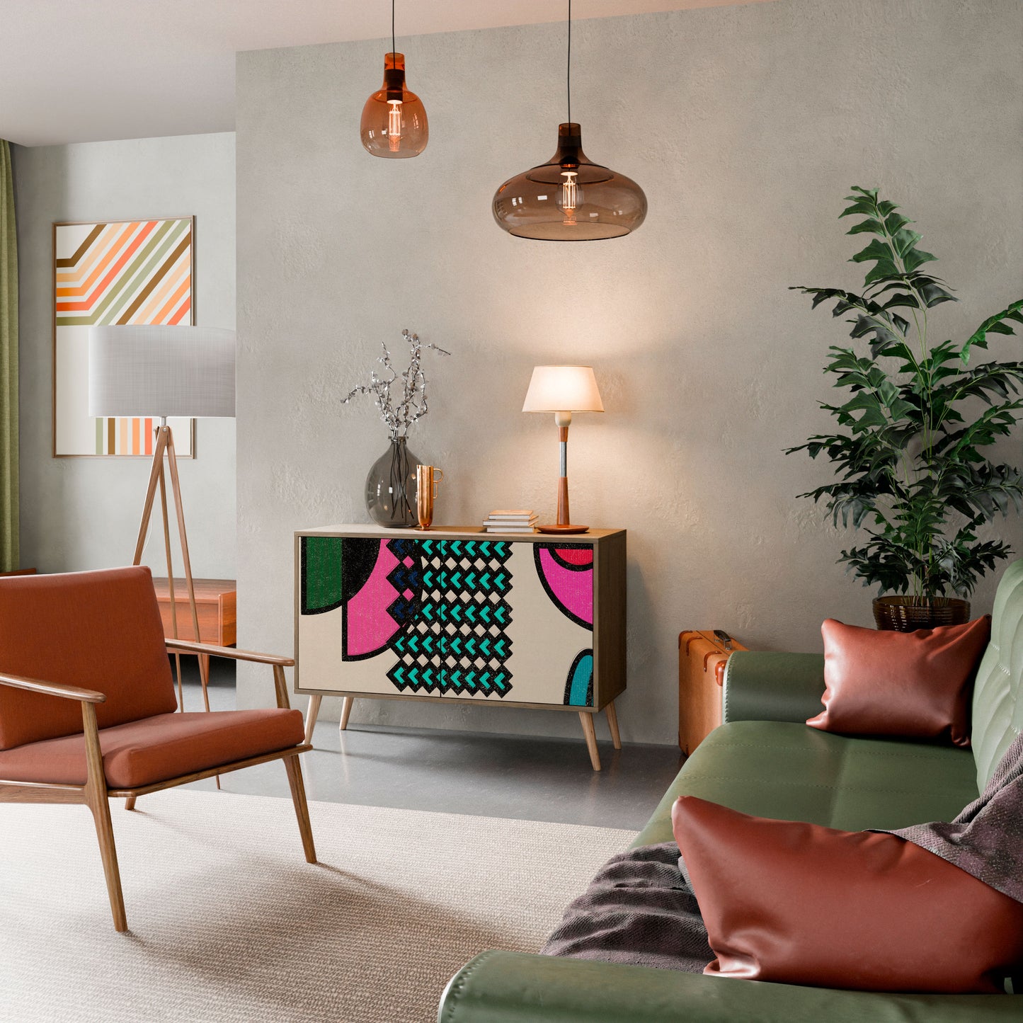 Credenza GEOMETRIC RHAPSODY a 2 ante in effetto rovere