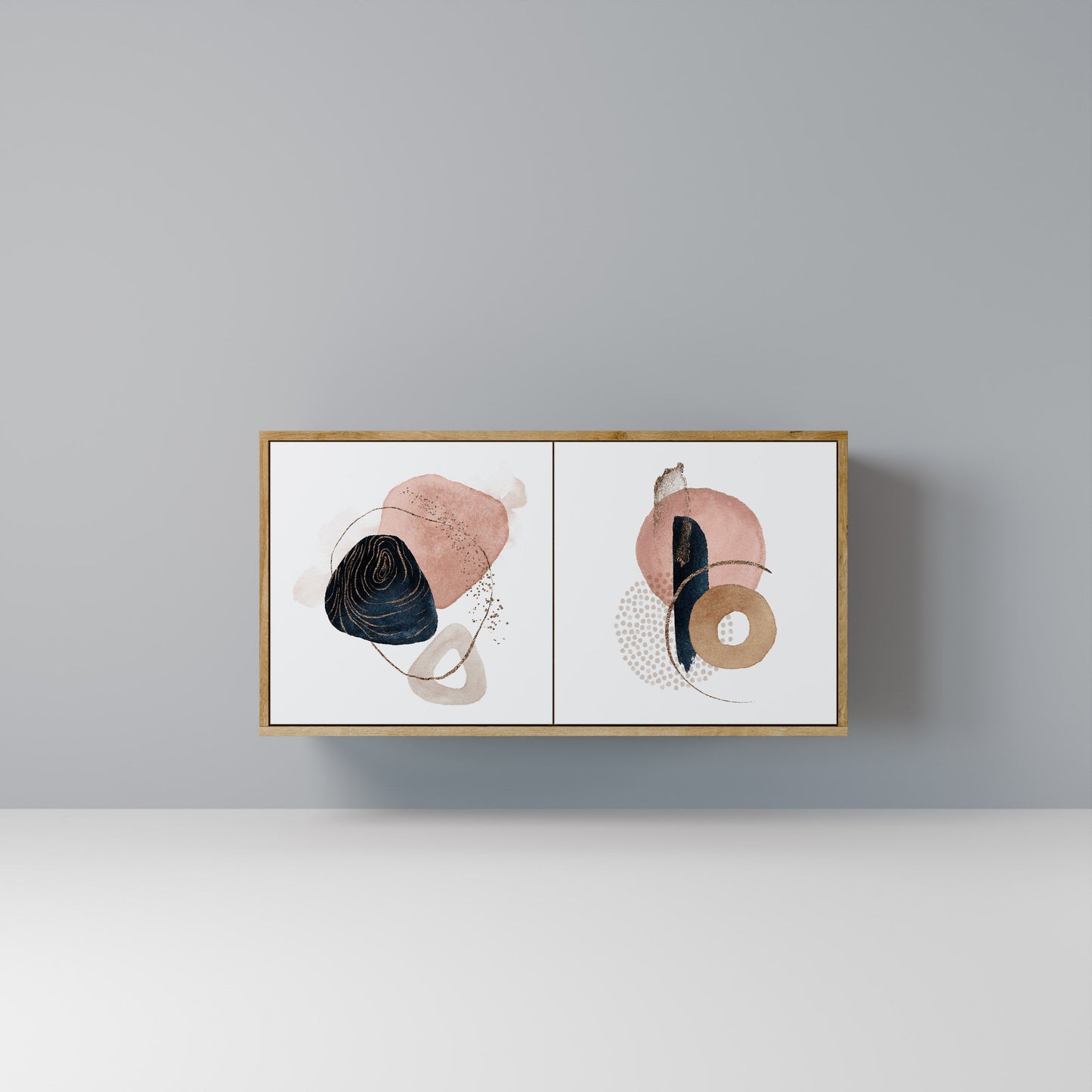 Credenza a 2 ante COLORFUL SHAPES in effetto rovere