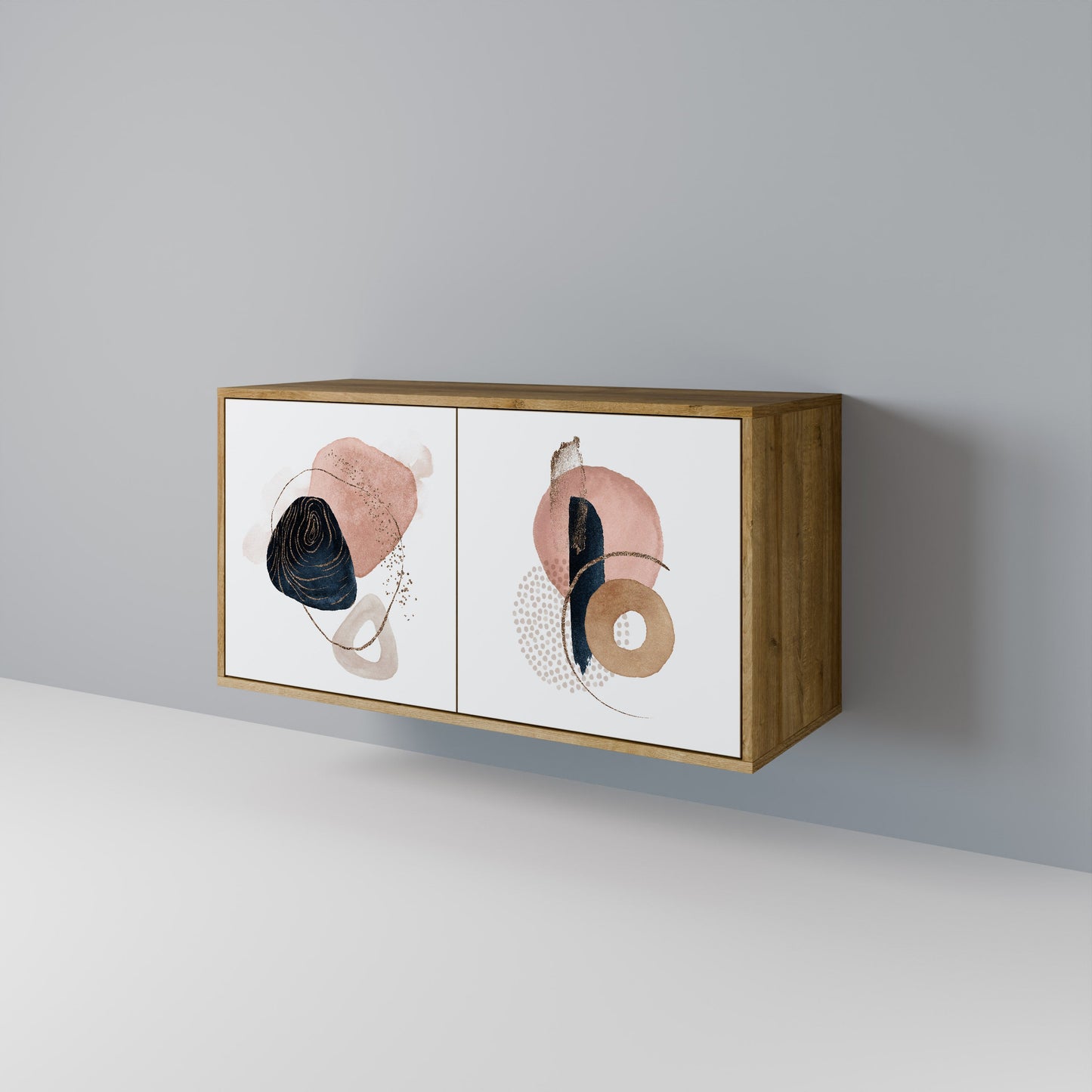 Credenza a 2 ante COLORFUL SHAPES in effetto rovere