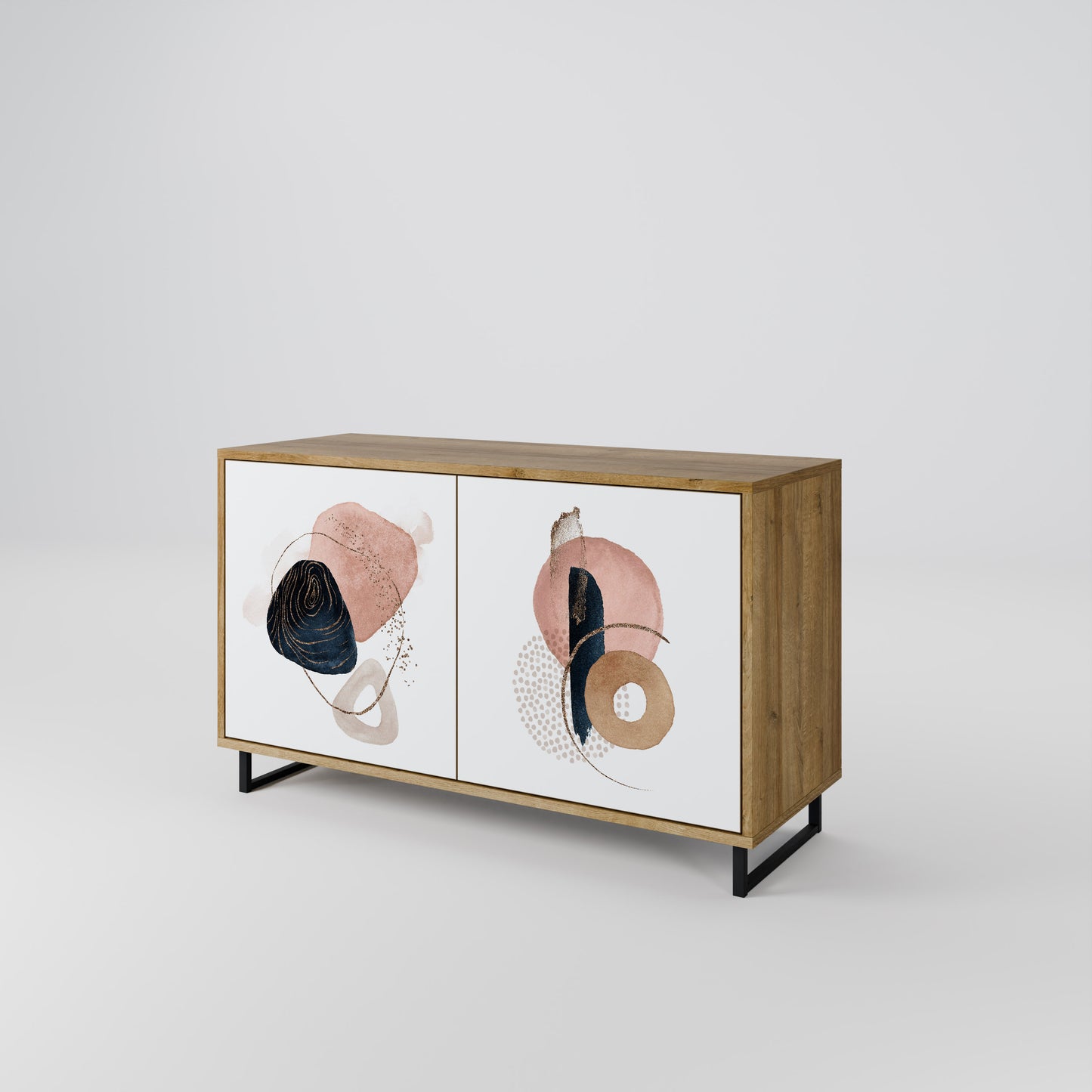 Credenza a 2 ante COLORFUL SHAPES in effetto rovere