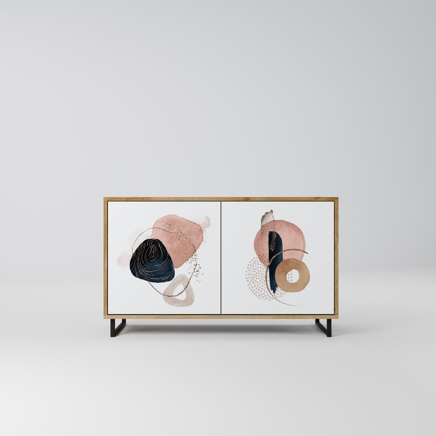 Credenza a 2 ante COLORFUL SHAPES in effetto rovere