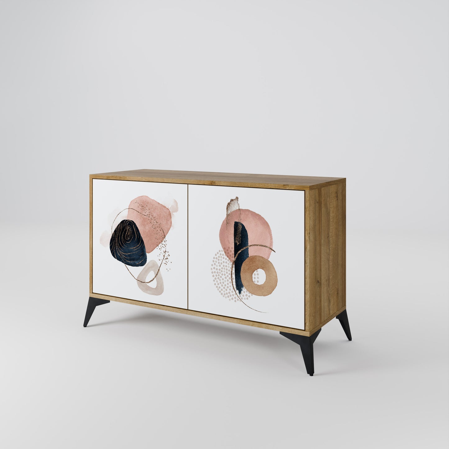 Credenza a 2 ante COLORFUL SHAPES in effetto rovere