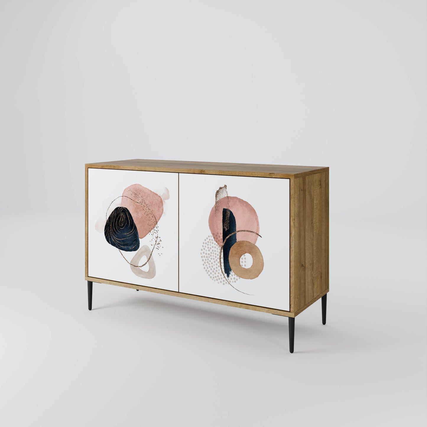 Credenza a 2 ante COLORFUL SHAPES in effetto rovere