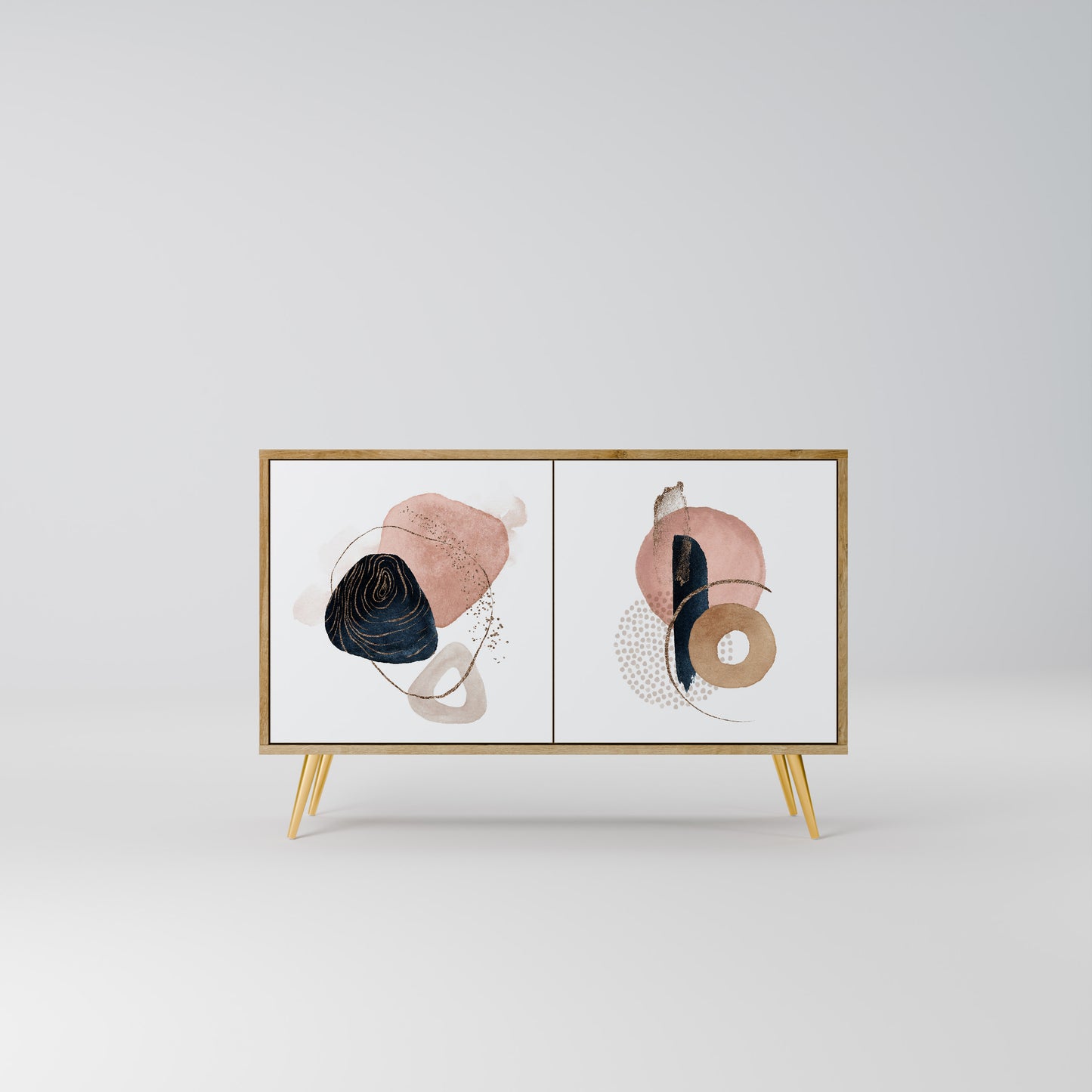 Credenza a 2 ante COLORFUL SHAPES in effetto rovere