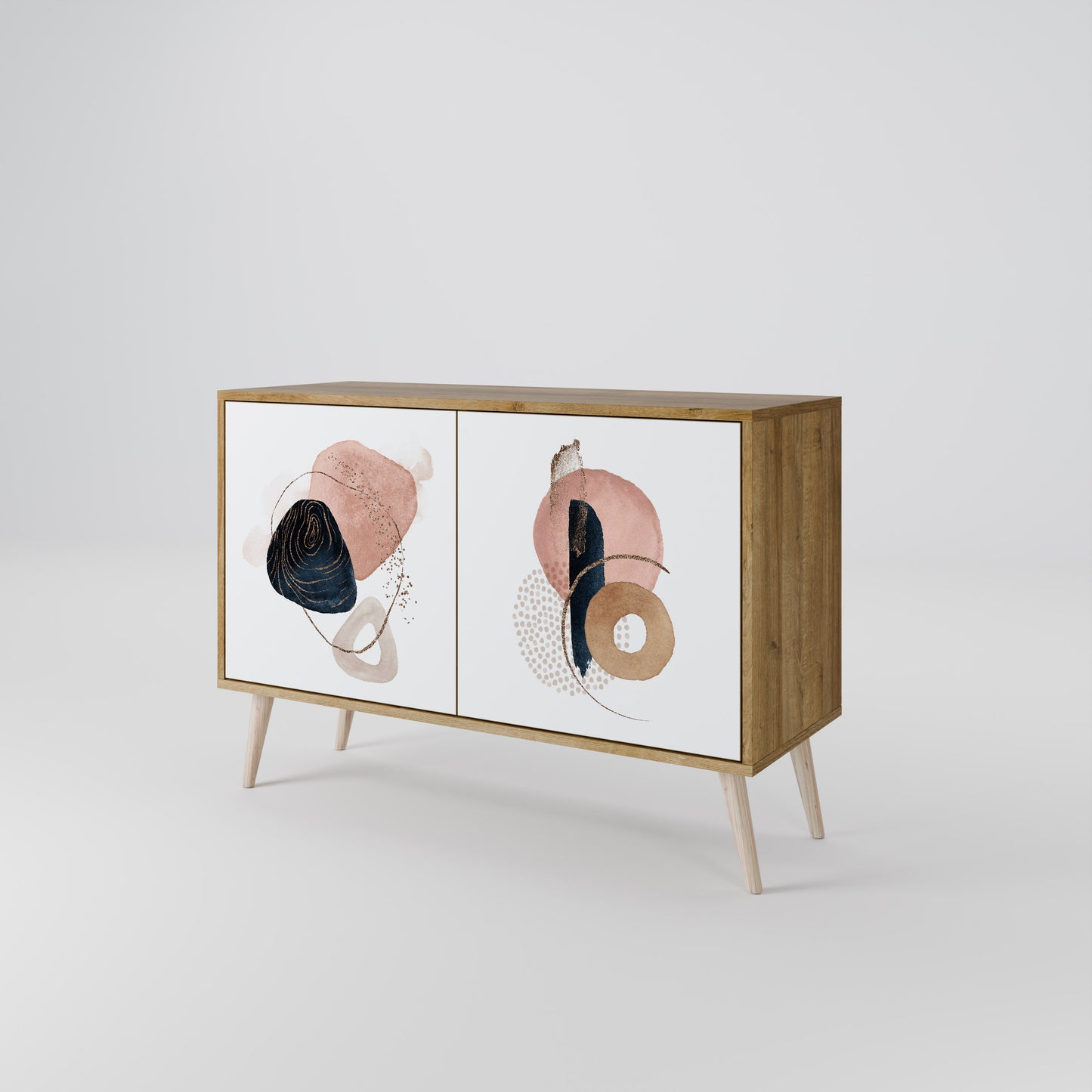 Credenza a 2 ante COLORFUL SHAPES in effetto rovere