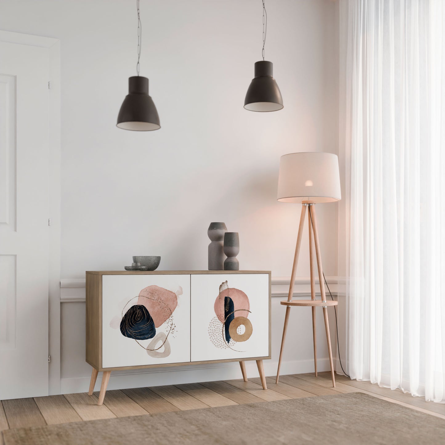 Credenza a 2 ante COLORFUL SHAPES in effetto rovere