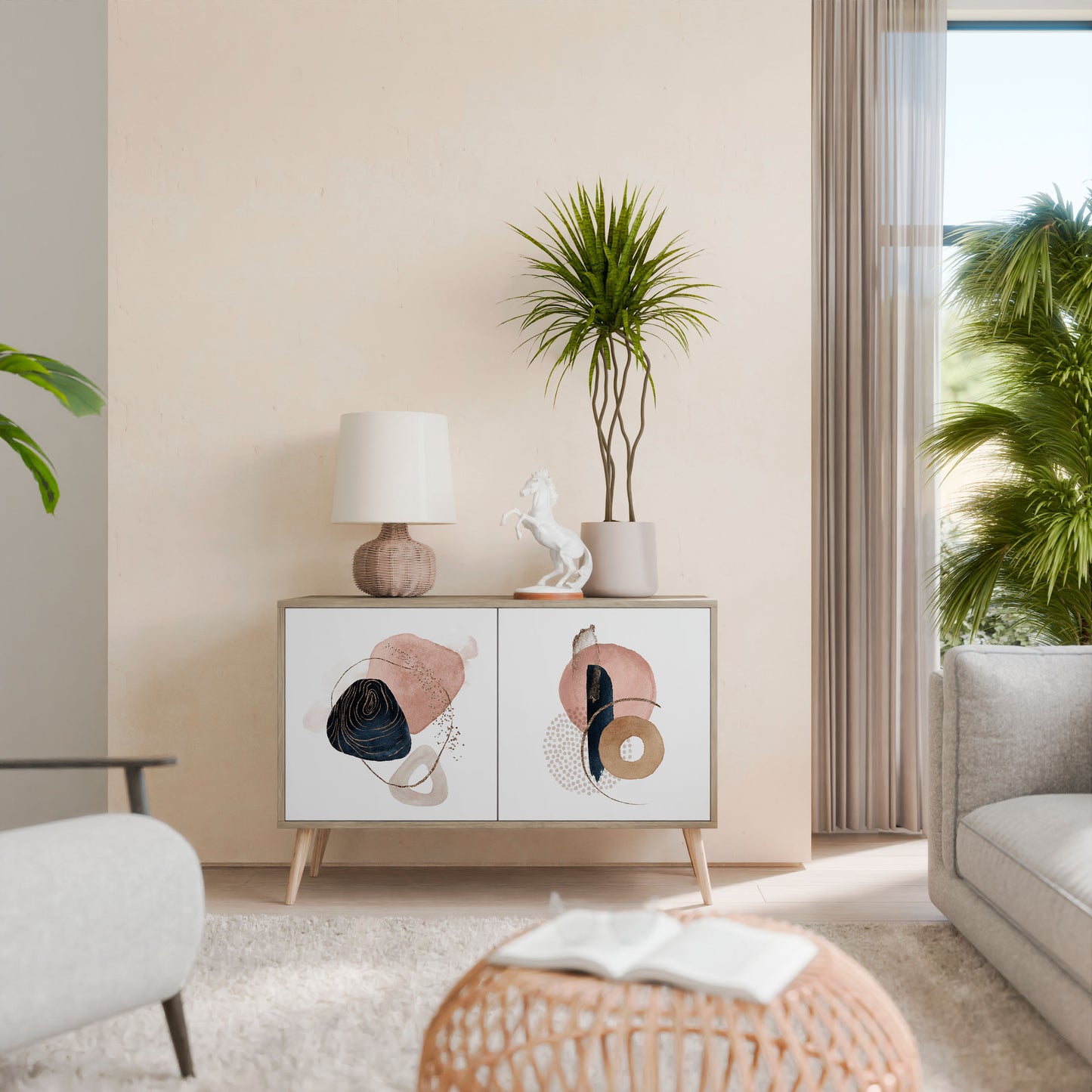Credenza a 2 ante COLORFUL SHAPES in effetto rovere