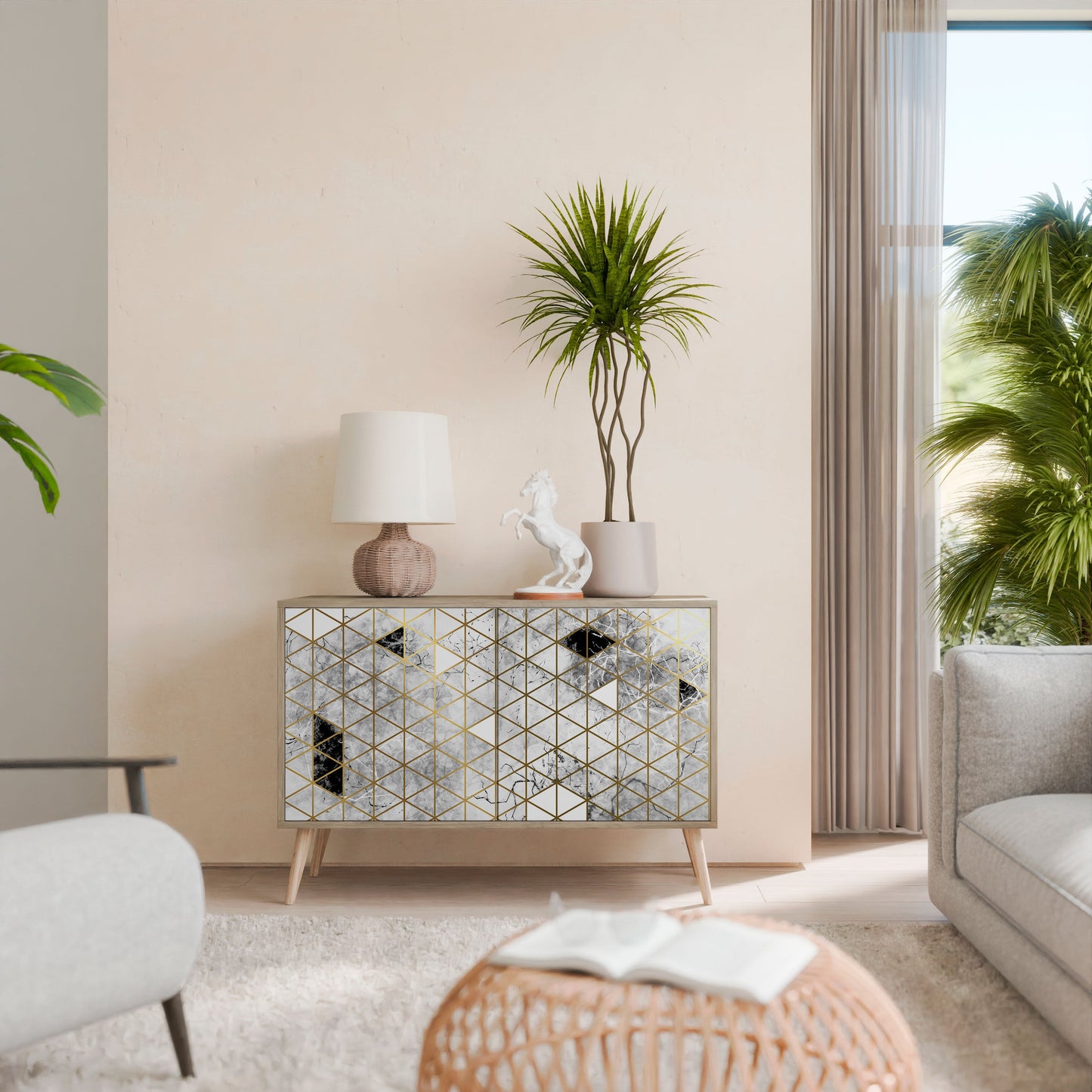 Credenza ASHEN ARIA a 2 ante in effetto rovere