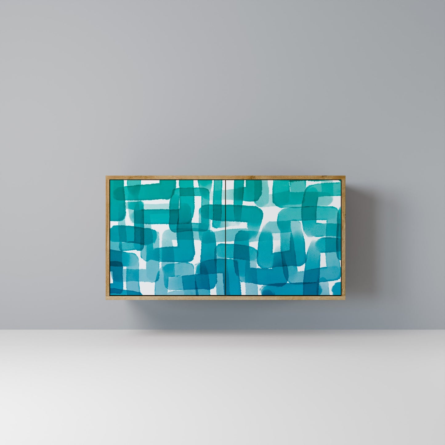 Credenza a 2 ante TURQUOISE RECTANGLES in effetto rovere