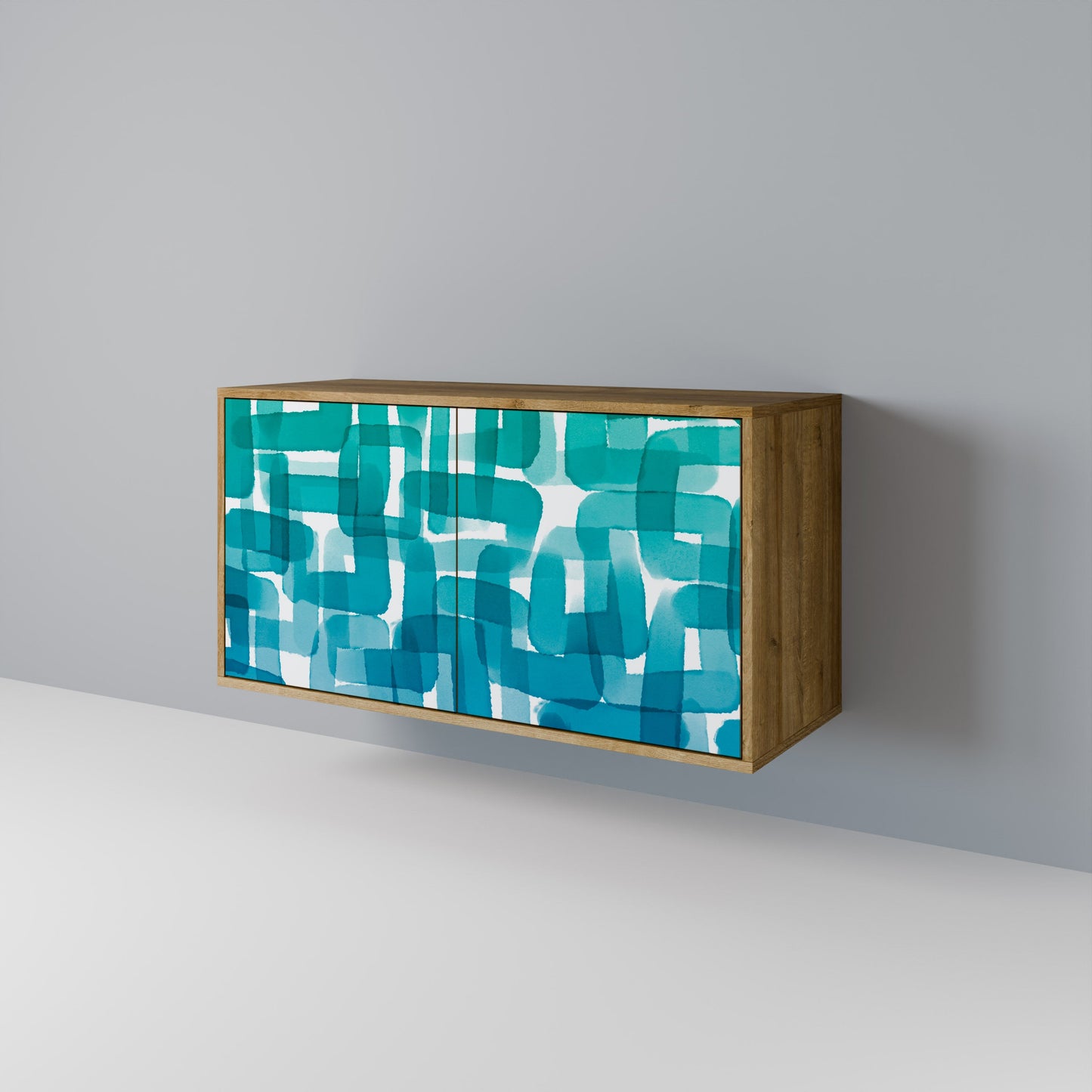 Credenza a 2 ante TURQUOISE RECTANGLES in effetto rovere