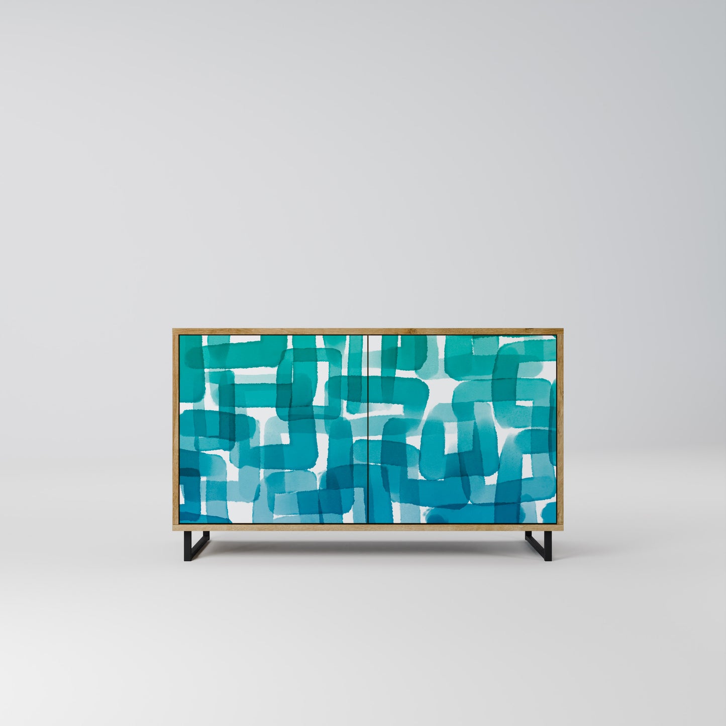 Credenza a 2 ante TURQUOISE RECTANGLES in effetto rovere