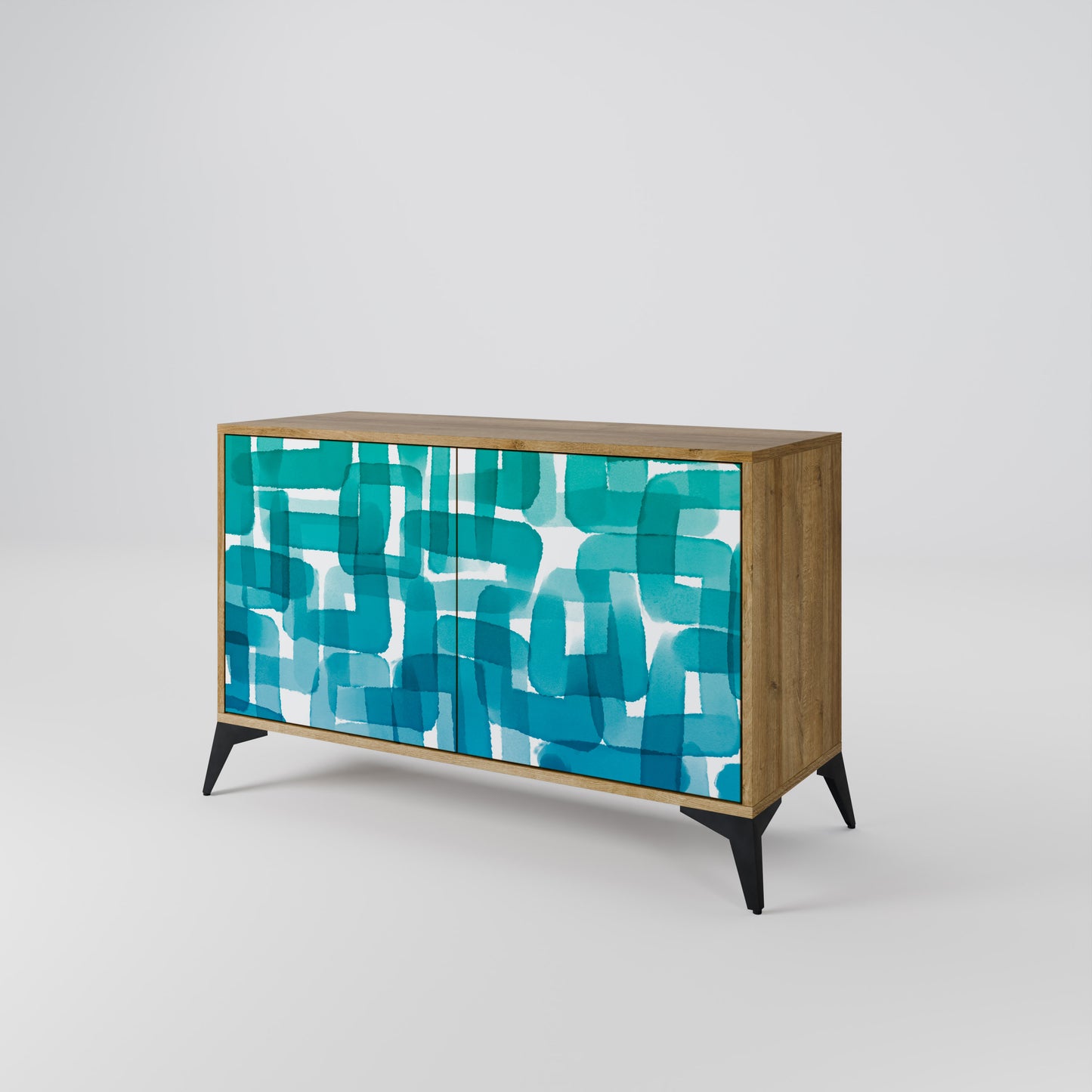 Credenza a 2 ante TURQUOISE RECTANGLES in effetto rovere