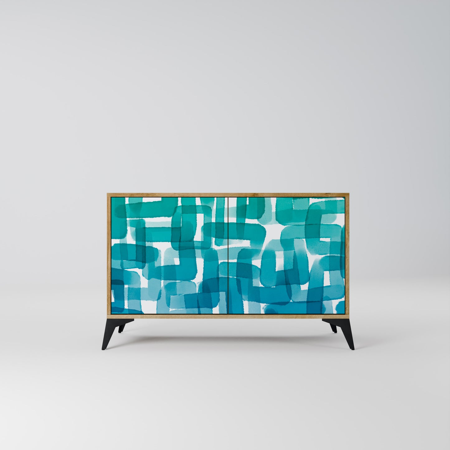 Credenza a 2 ante TURQUOISE RECTANGLES in effetto rovere