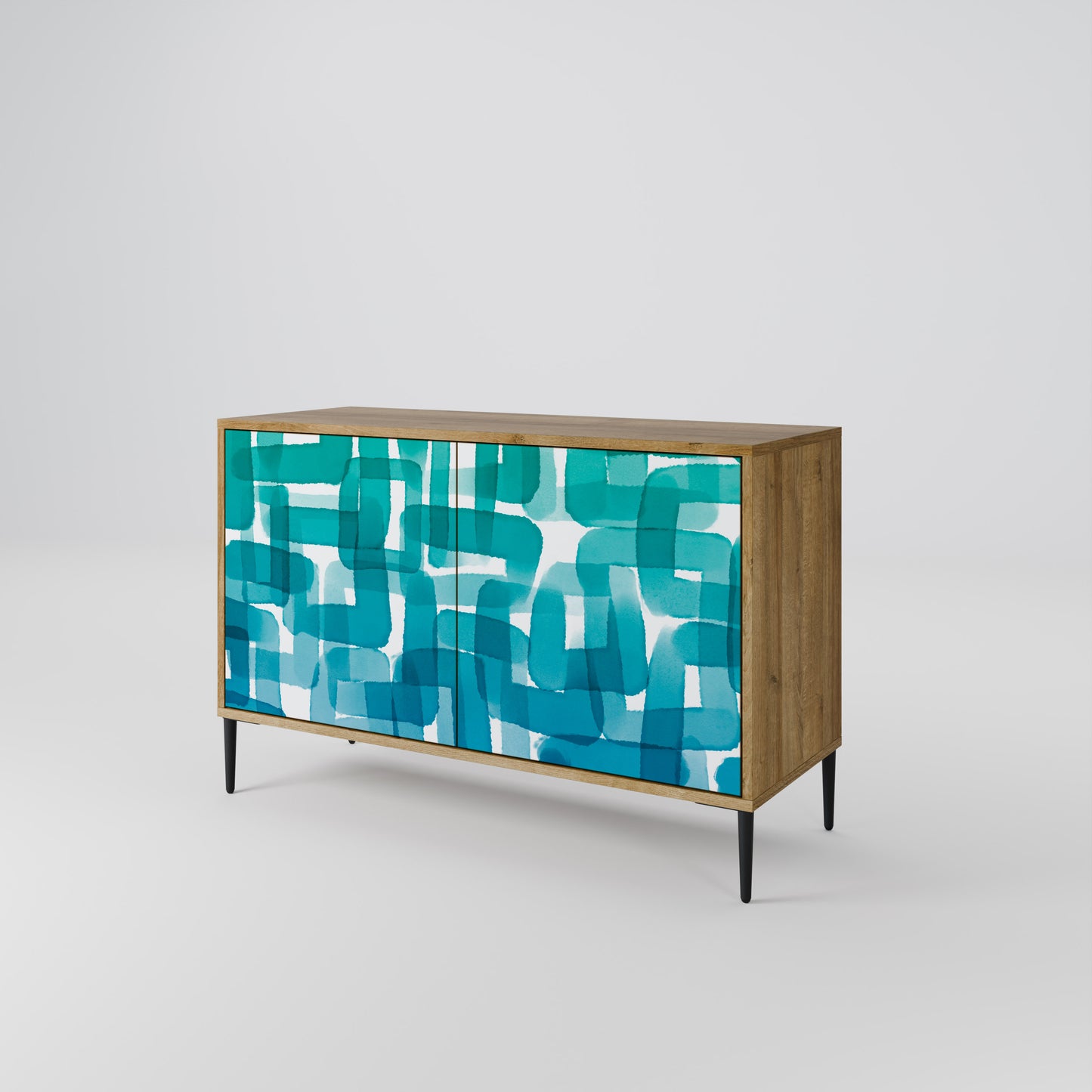 Credenza a 2 ante TURQUOISE RECTANGLES in effetto rovere