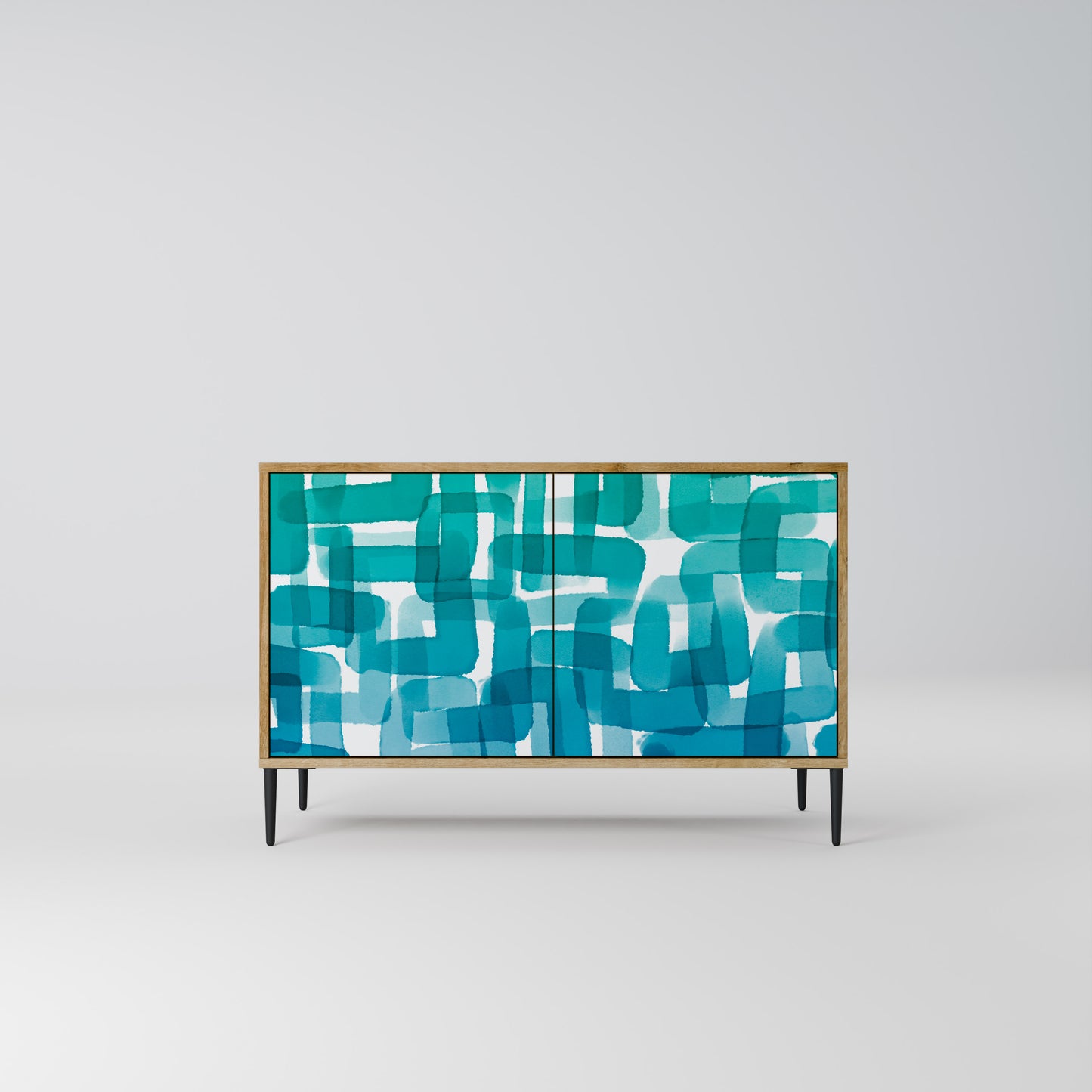 Credenza a 2 ante TURQUOISE RECTANGLES in effetto rovere