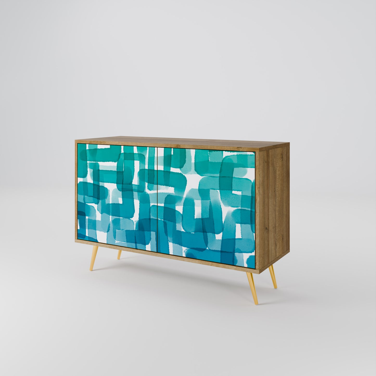 Credenza a 2 ante TURQUOISE RECTANGLES in effetto rovere