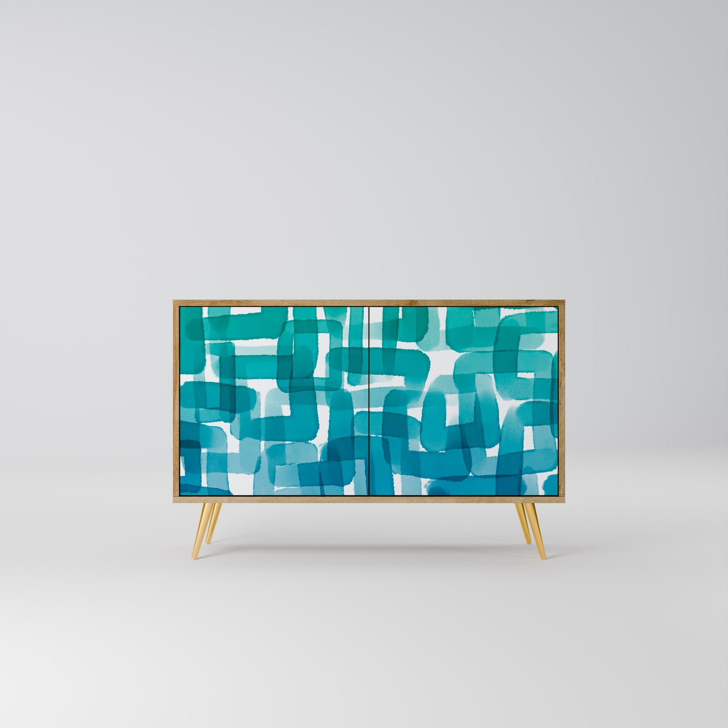 Credenza a 2 ante TURQUOISE RECTANGLES in effetto rovere