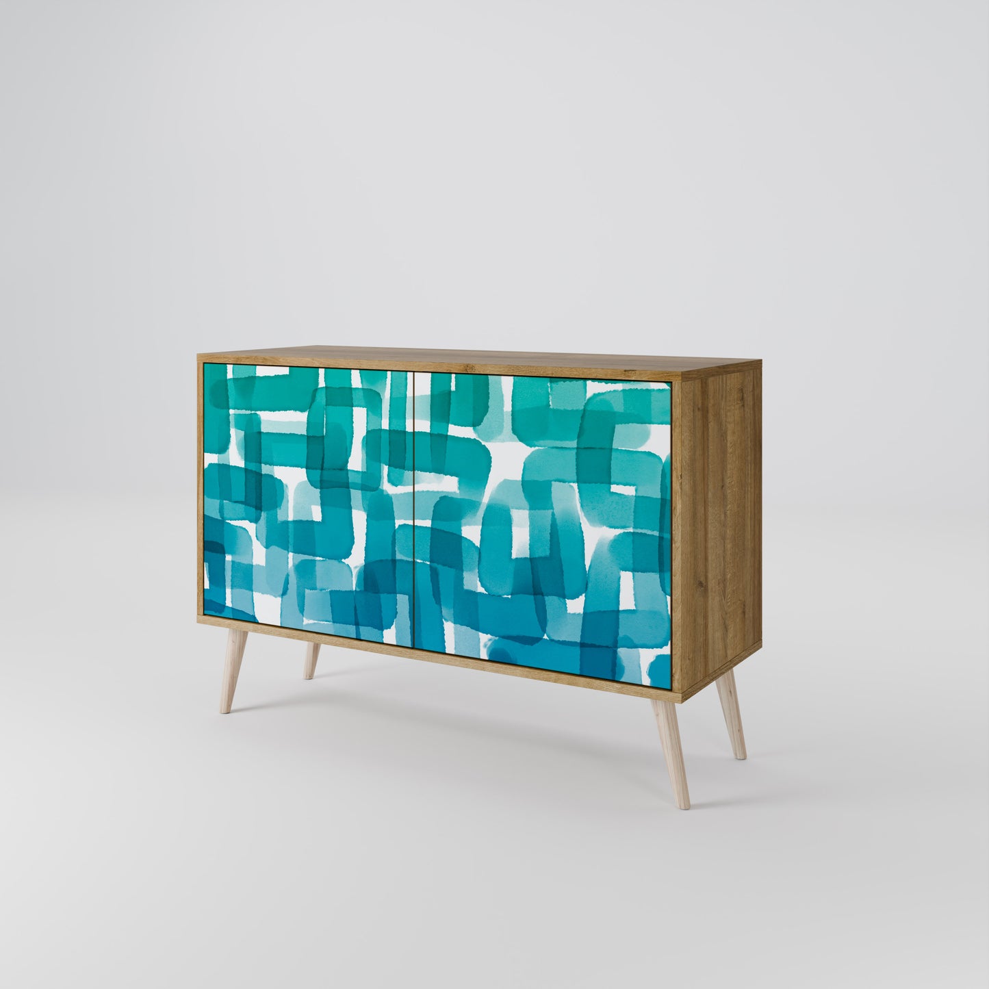 Credenza a 2 ante TURQUOISE RECTANGLES in effetto rovere