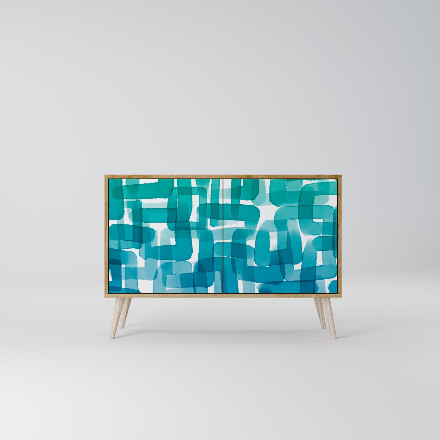 Credenza a 2 ante TURQUOISE RECTANGLES in effetto rovere