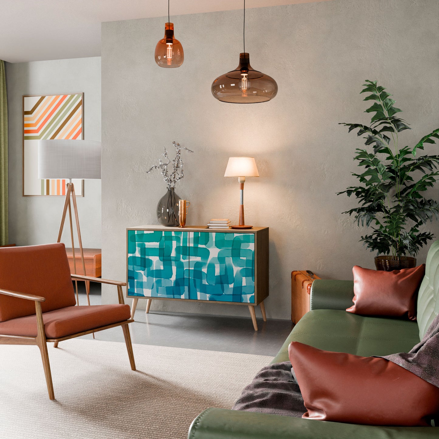 Credenza a 2 ante TURQUOISE RECTANGLES in effetto rovere