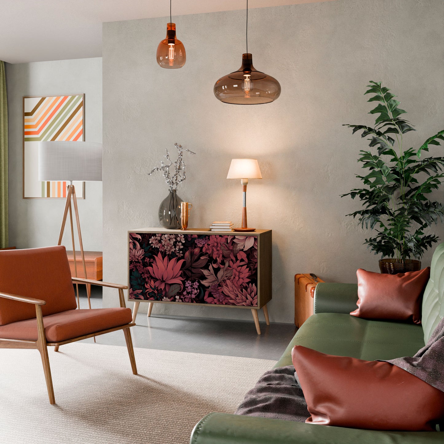 Credenza a 2 ante FLORAL WHISPER in effetto rovere