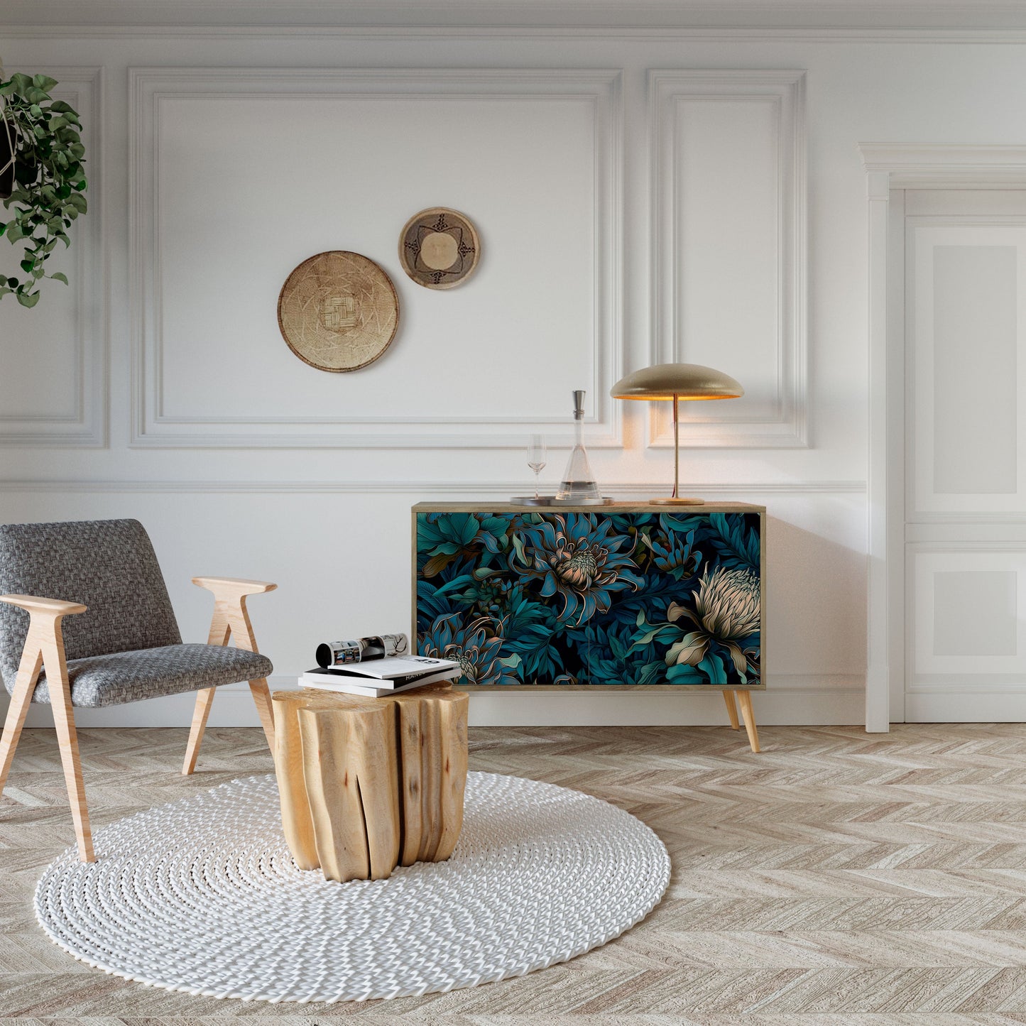 Credenza a 2 ante TWILIGHT BLOOM in effetto rovere