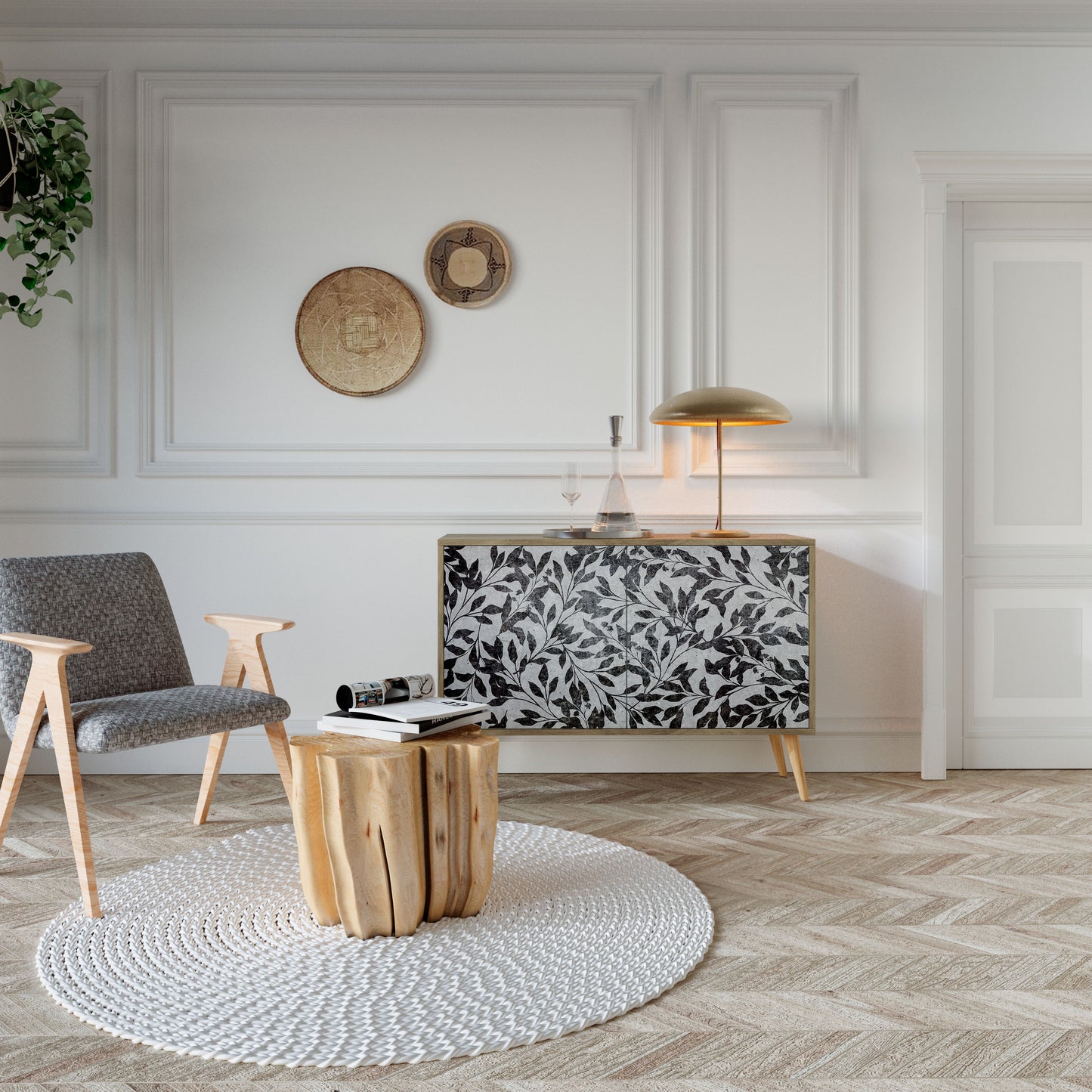 Credenza CHARCOAL SPROUT a 2 ante effetto rovere