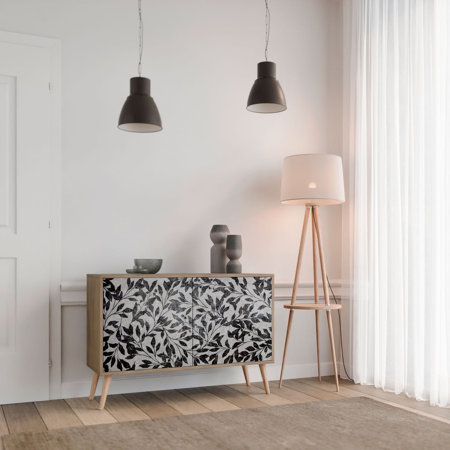Credenza CHARCOAL SPROUT a 2 ante effetto rovere