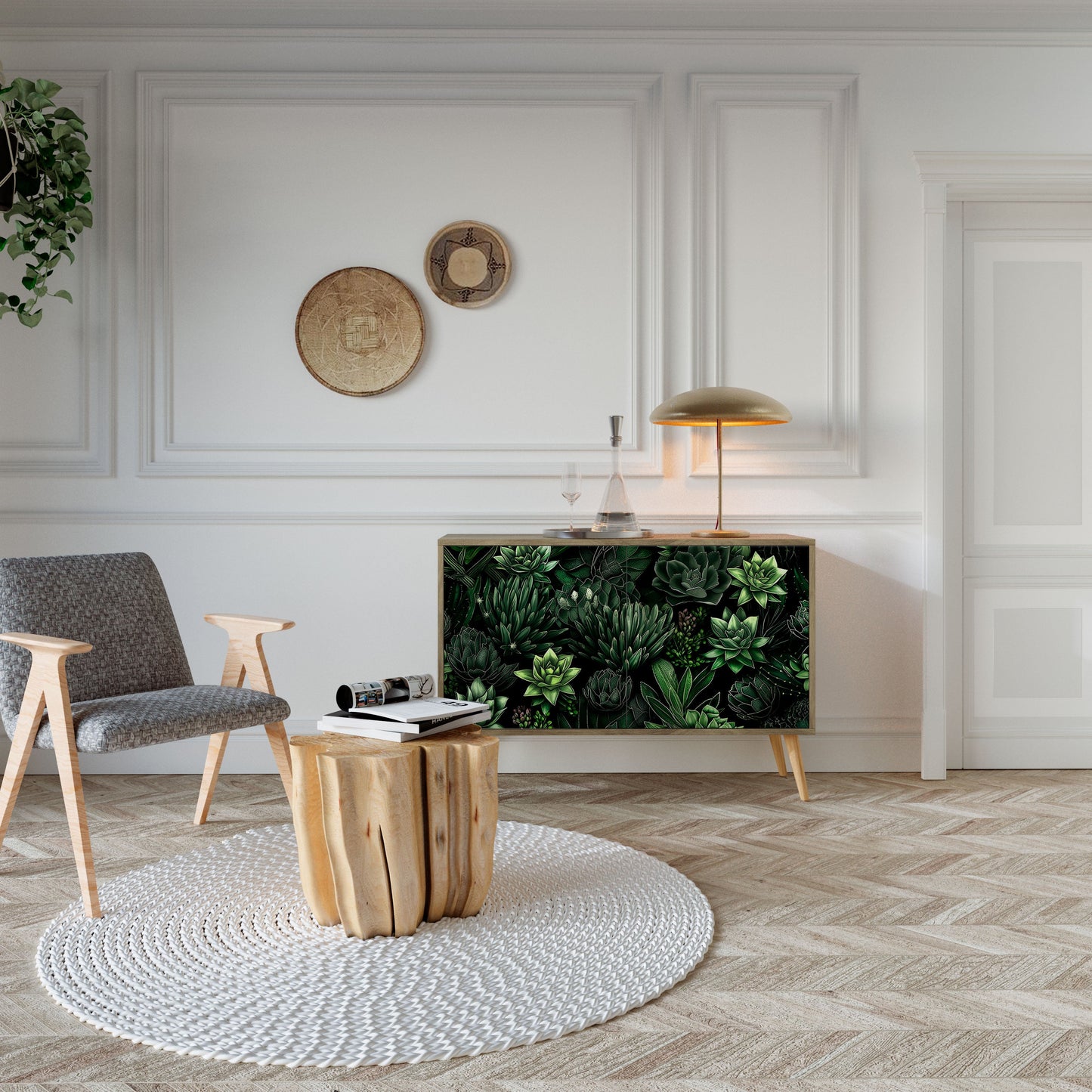 Credenza a 2 ante SUCCULENT JUNGLE in effetto rovere