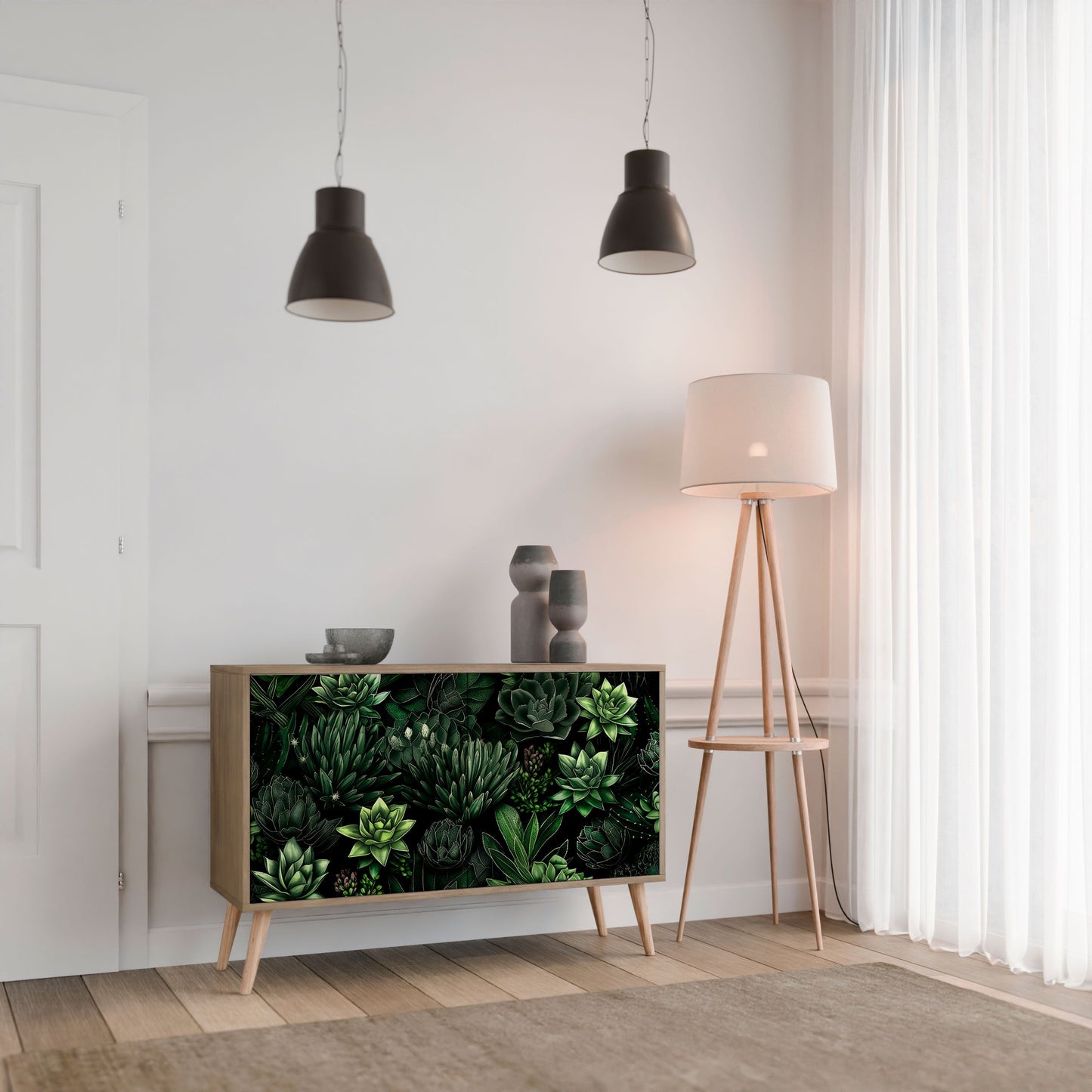 Credenza a 2 ante SUCCULENT JUNGLE in effetto rovere