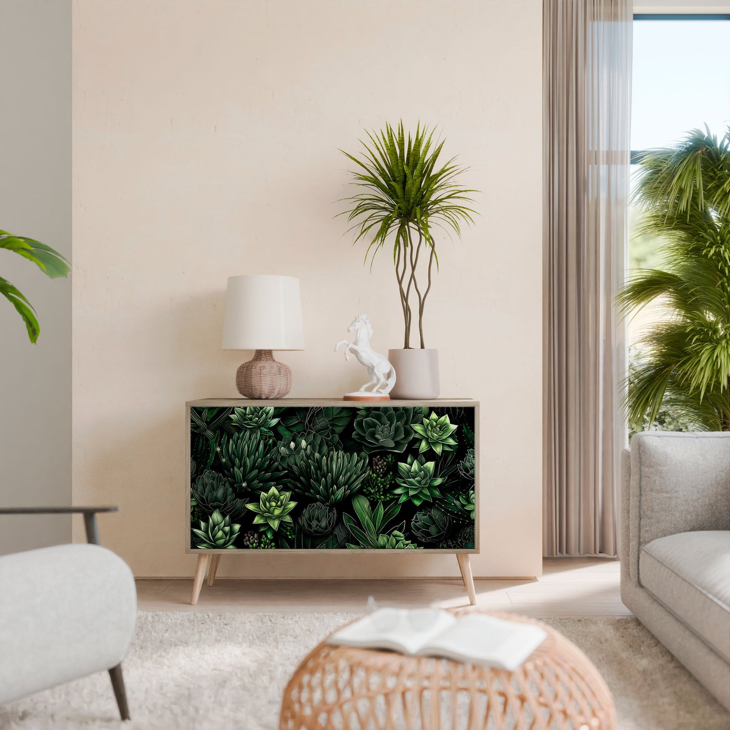 Credenza a 2 ante SUCCULENT JUNGLE in effetto rovere