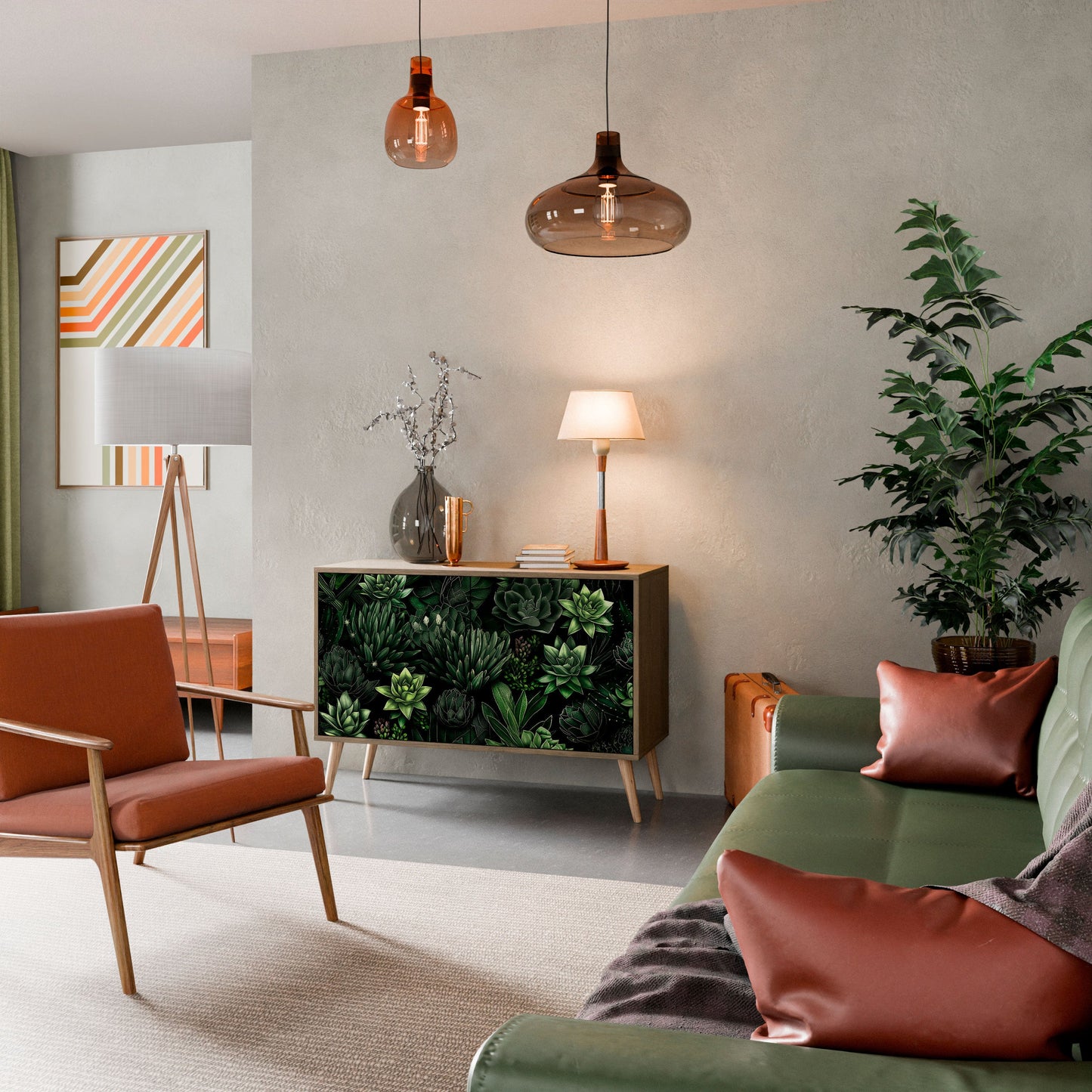 Credenza a 2 ante SUCCULENT JUNGLE in effetto rovere