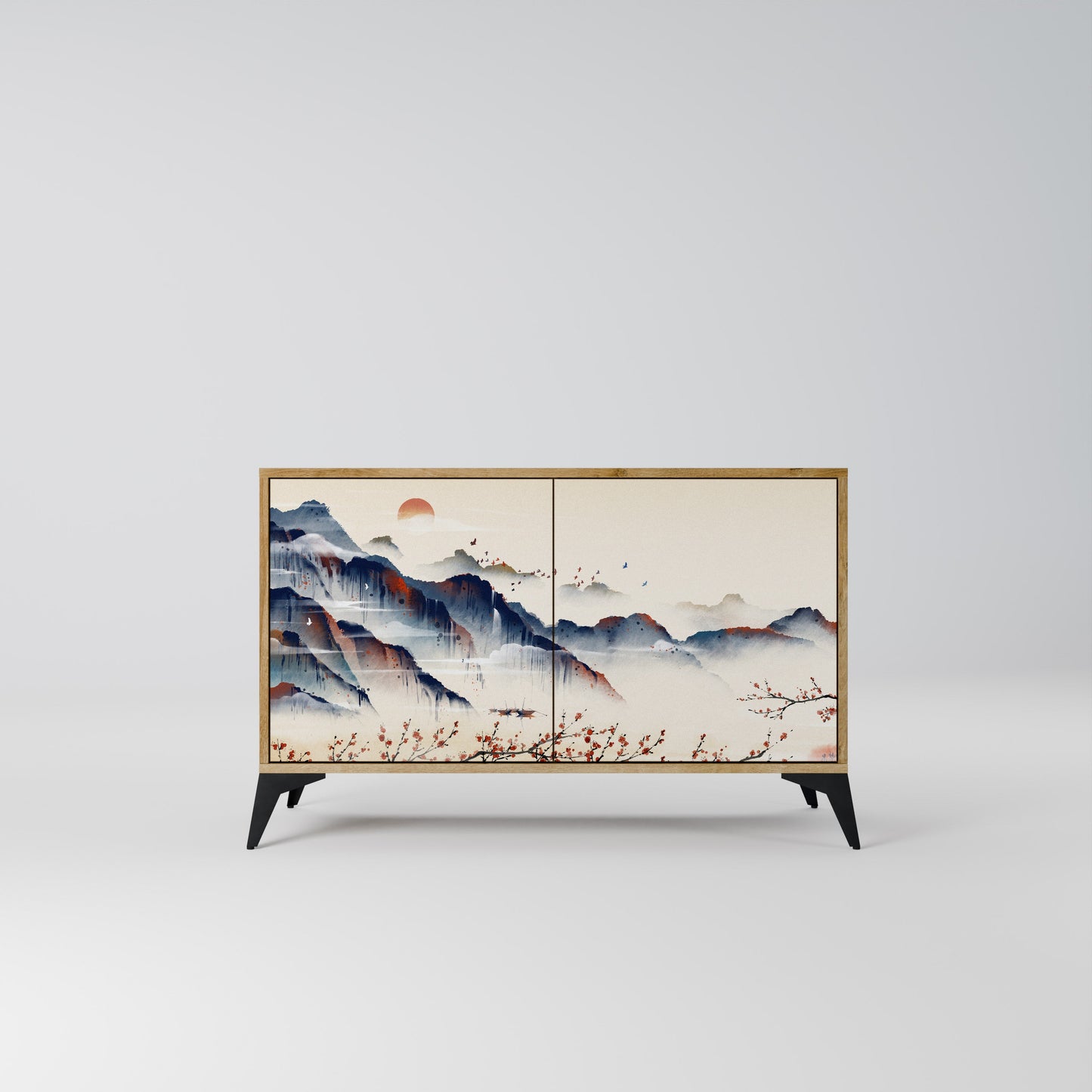 Credenza a 2 ante JAPANESE LANDSCAPE in effetto rovere