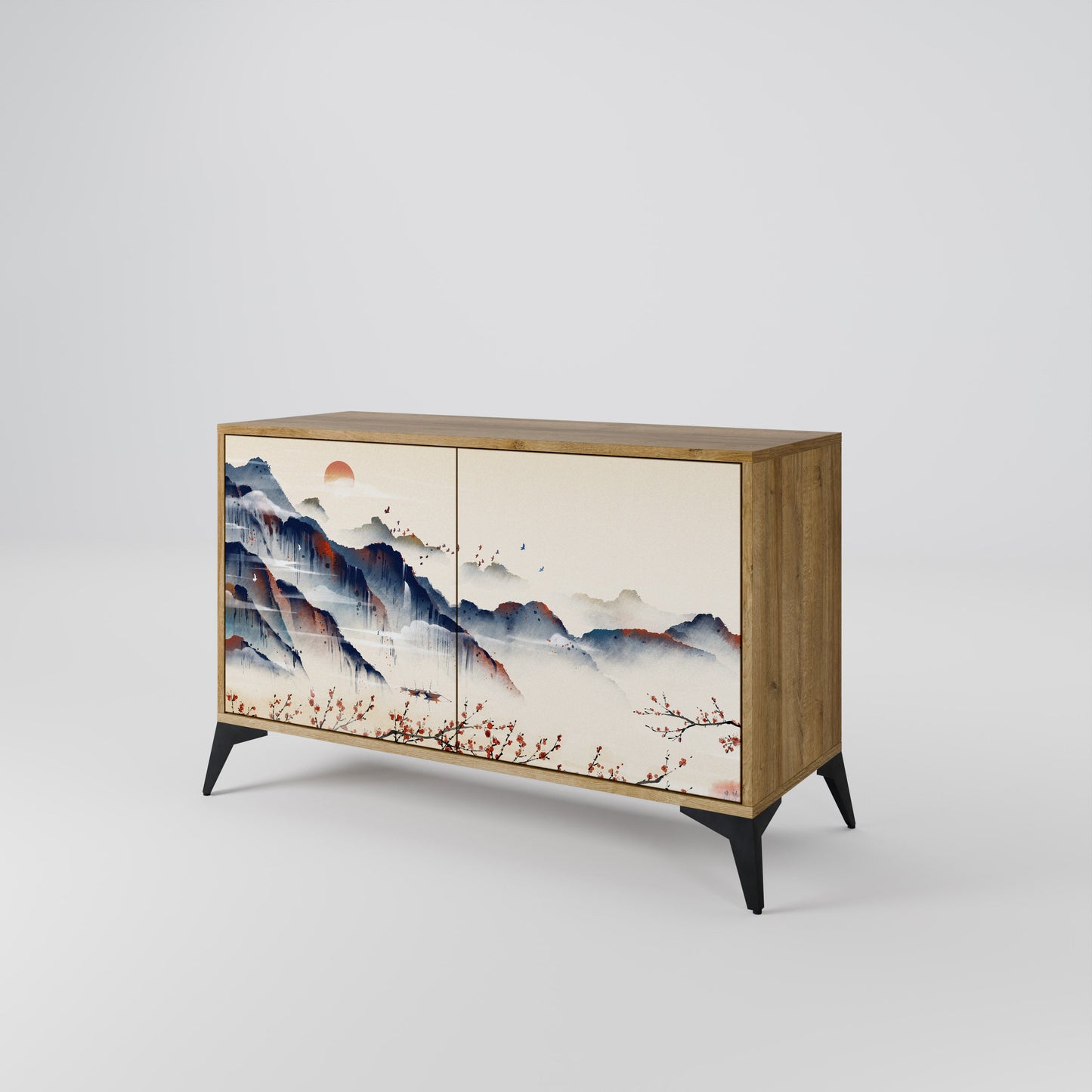 Credenza a 2 ante JAPANESE LANDSCAPE in effetto rovere