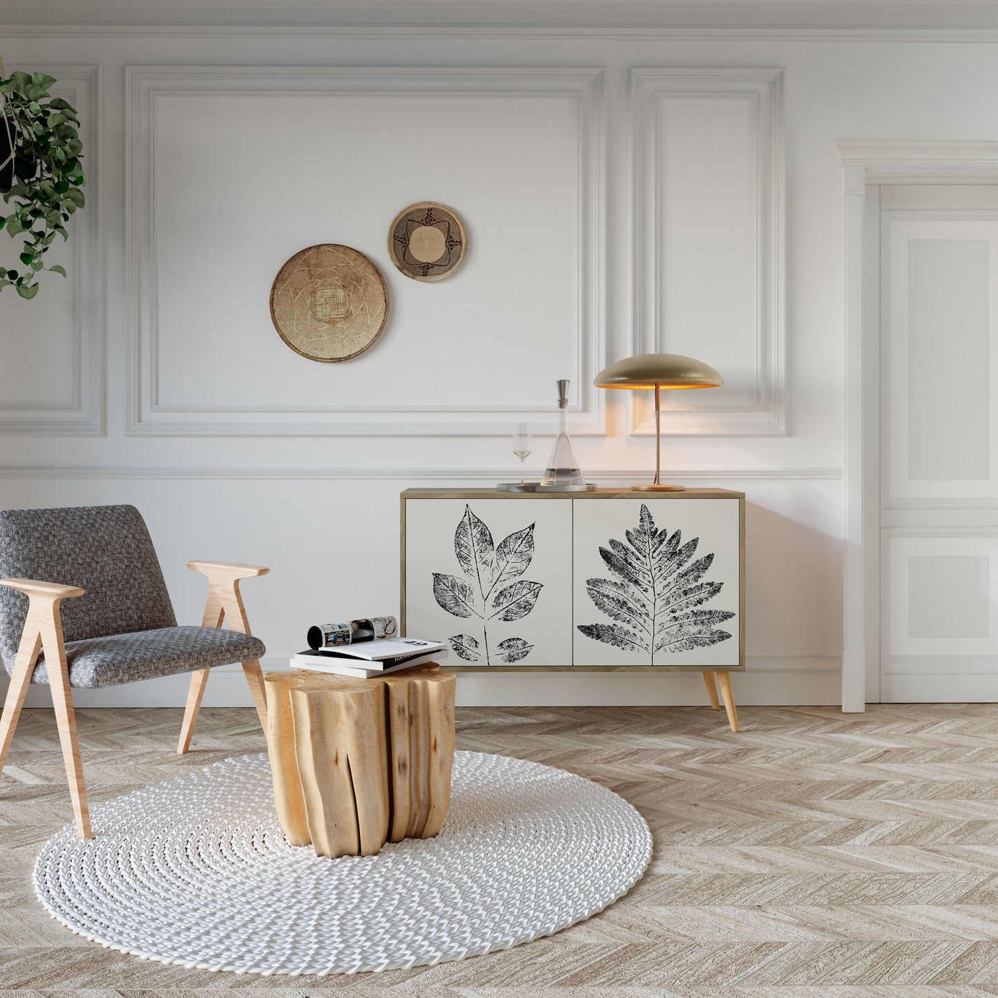 LEAFY STAMPS 2-Door Sideboard in Oak Effect
