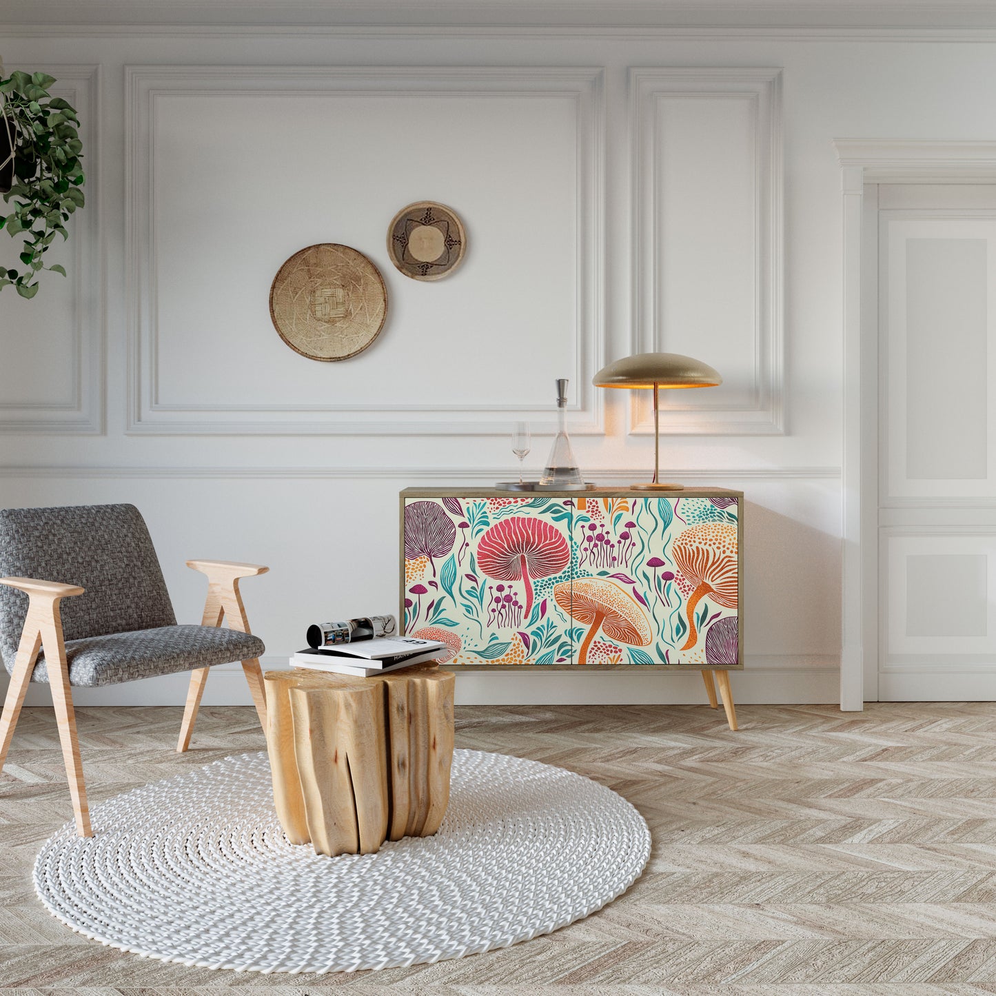 Credenza FUNGUS FANTASY a 2 ante in effetto rovere