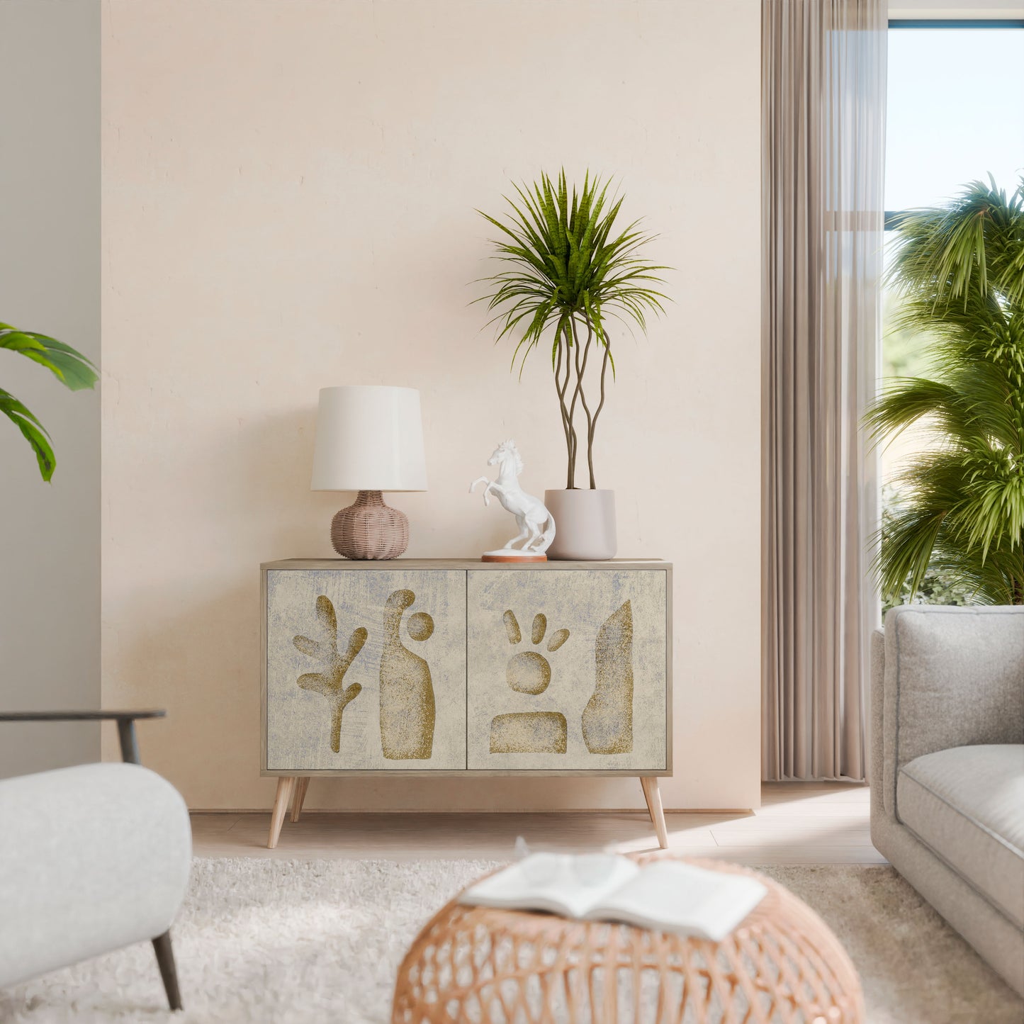 Credenza a 2 ante SAND SCULPTURES in effetto rovere