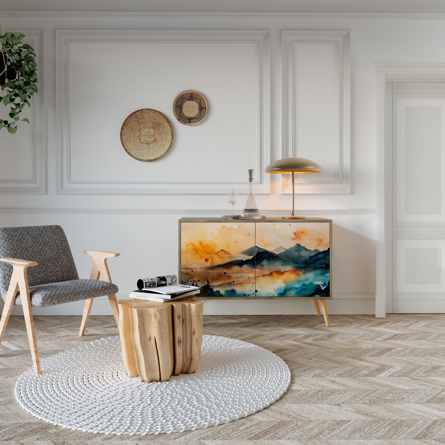 Credenza a 2 ante OMINOUS MOUNTAINS in effetto rovere