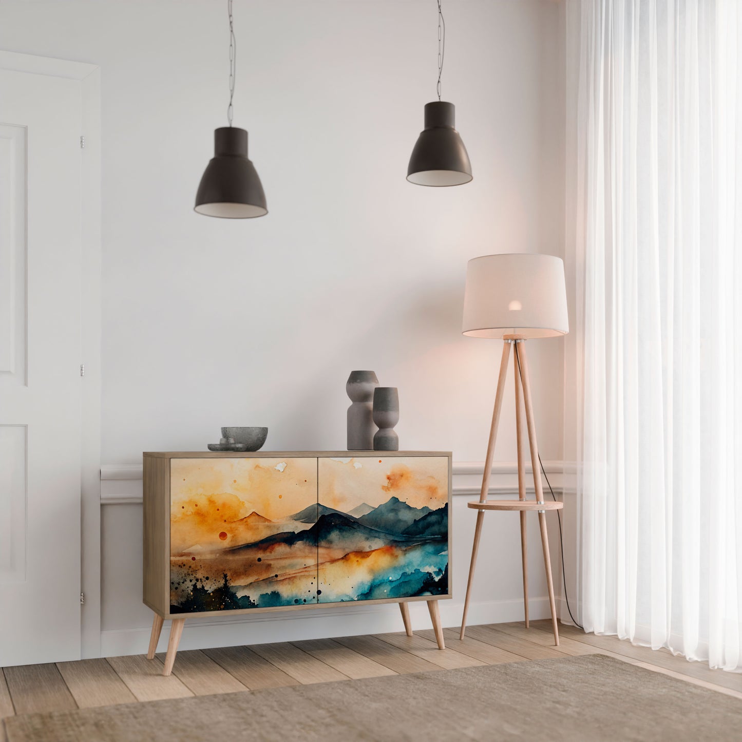 Credenza a 2 ante OMINOUS MOUNTAINS in effetto rovere