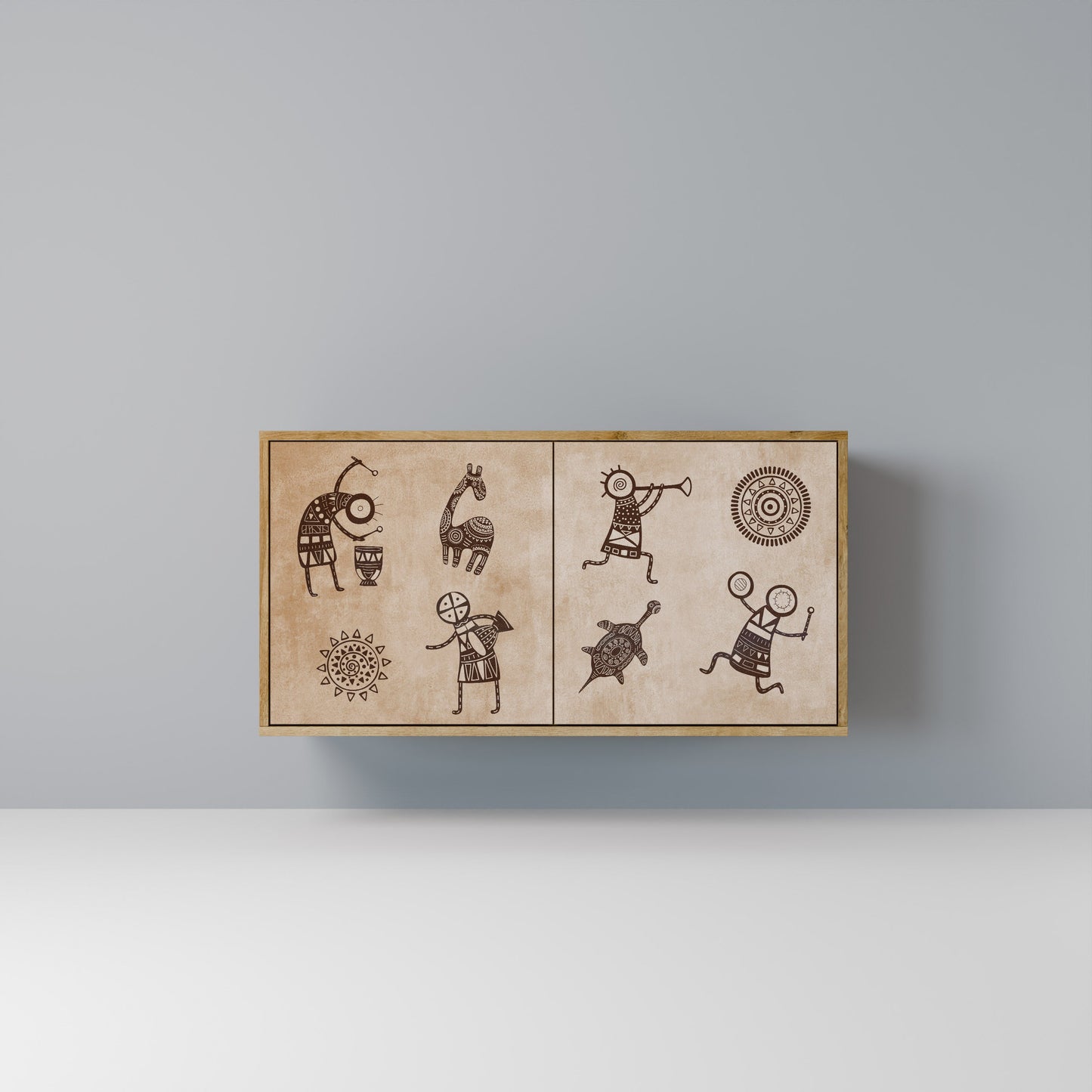 Credenza a 2 ante in stile africano effetto rovere
