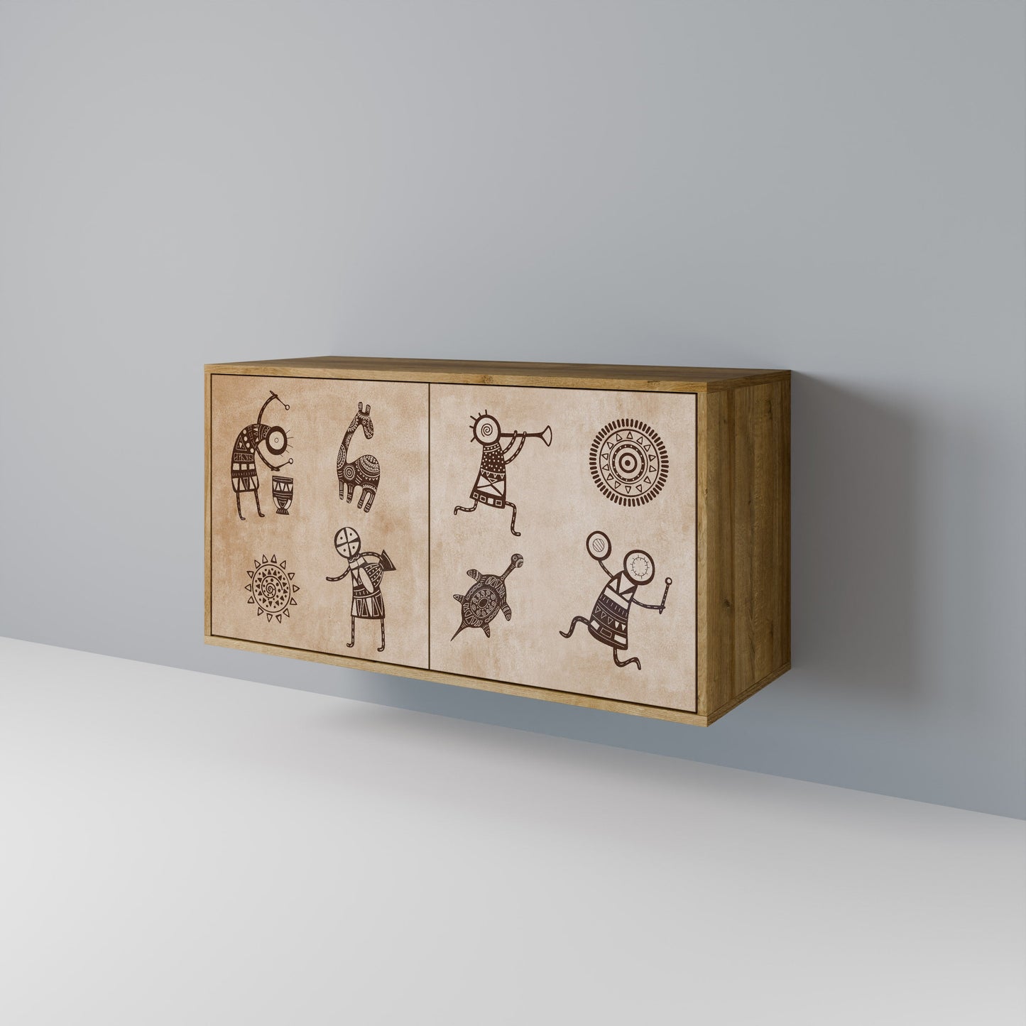 Credenza a 2 ante in stile africano effetto rovere