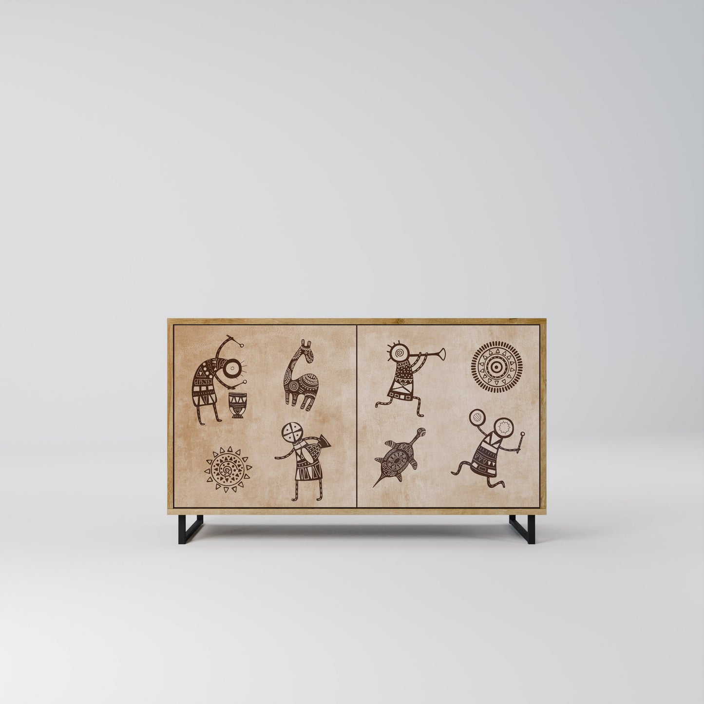 Credenza a 2 ante in stile africano effetto rovere