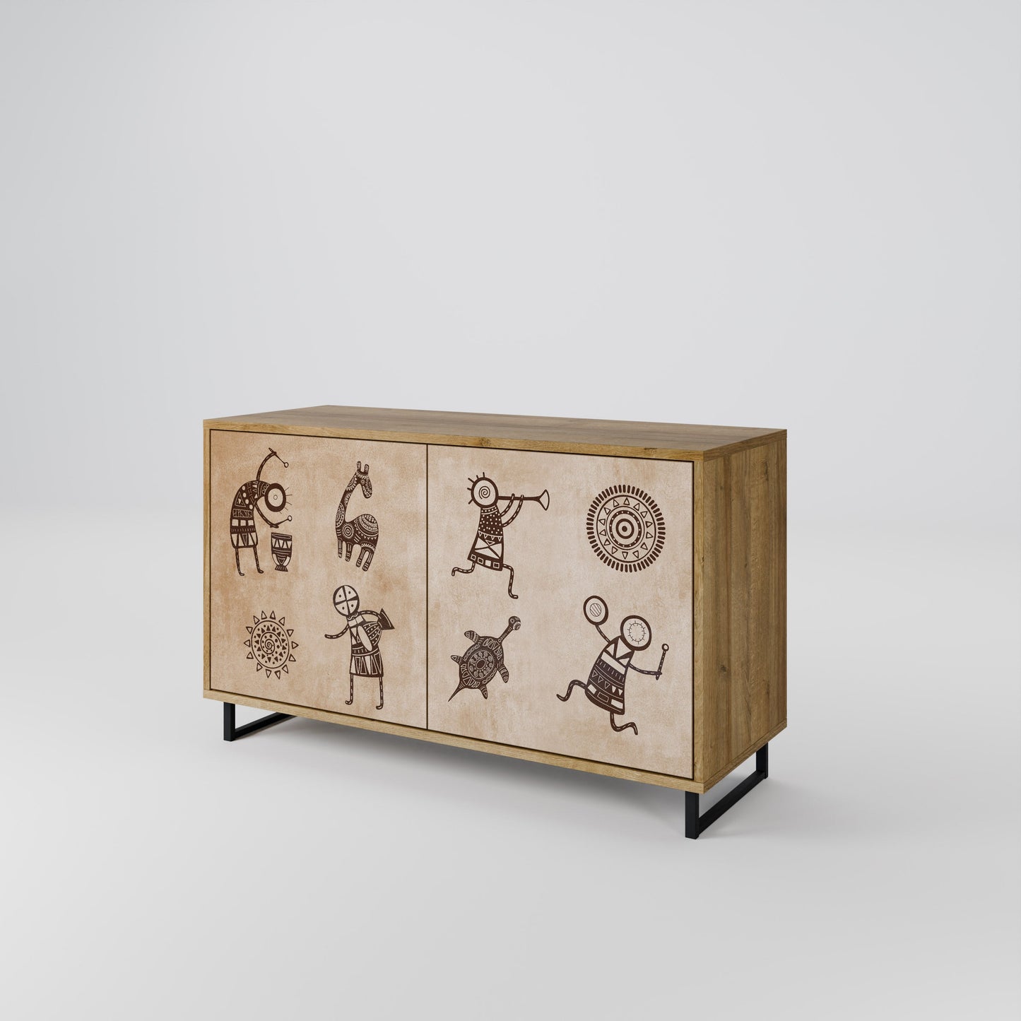 Credenza a 2 ante in stile africano effetto rovere