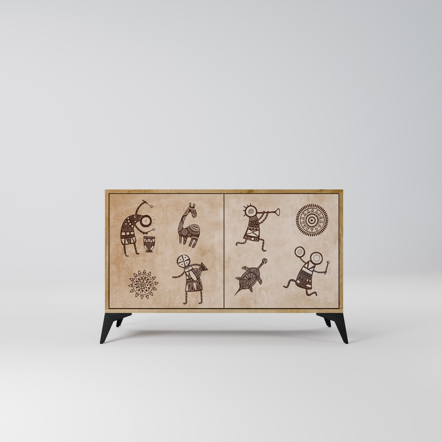 Credenza a 2 ante in stile africano effetto rovere