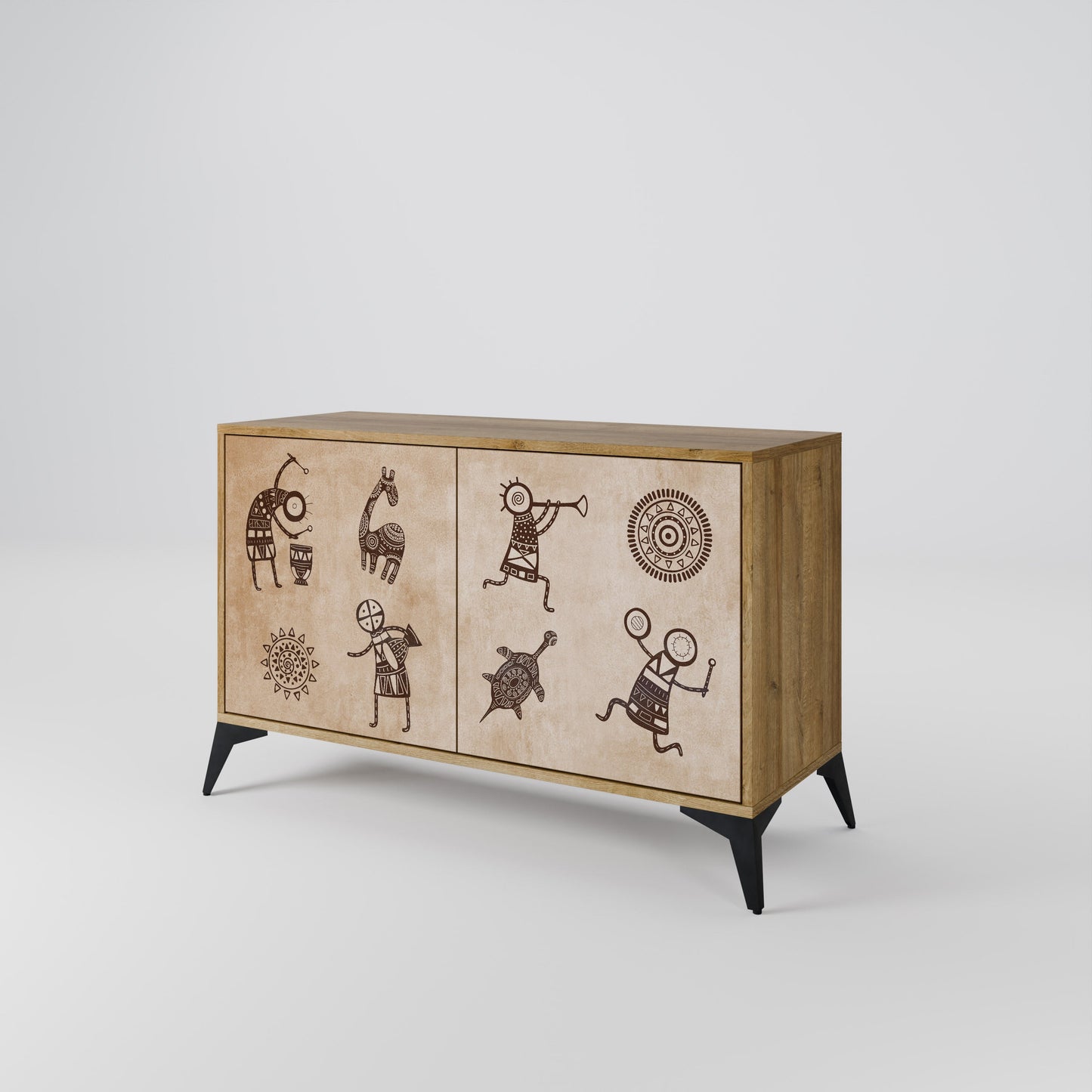 Credenza a 2 ante in stile africano effetto rovere