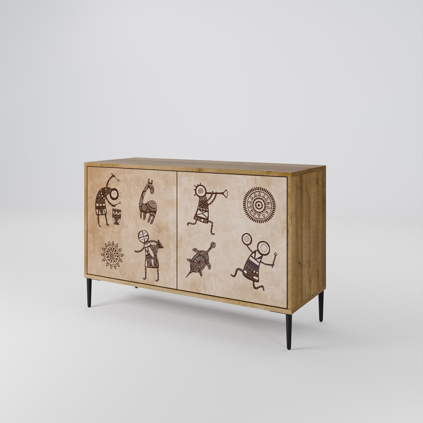 Credenza a 2 ante in stile africano effetto rovere