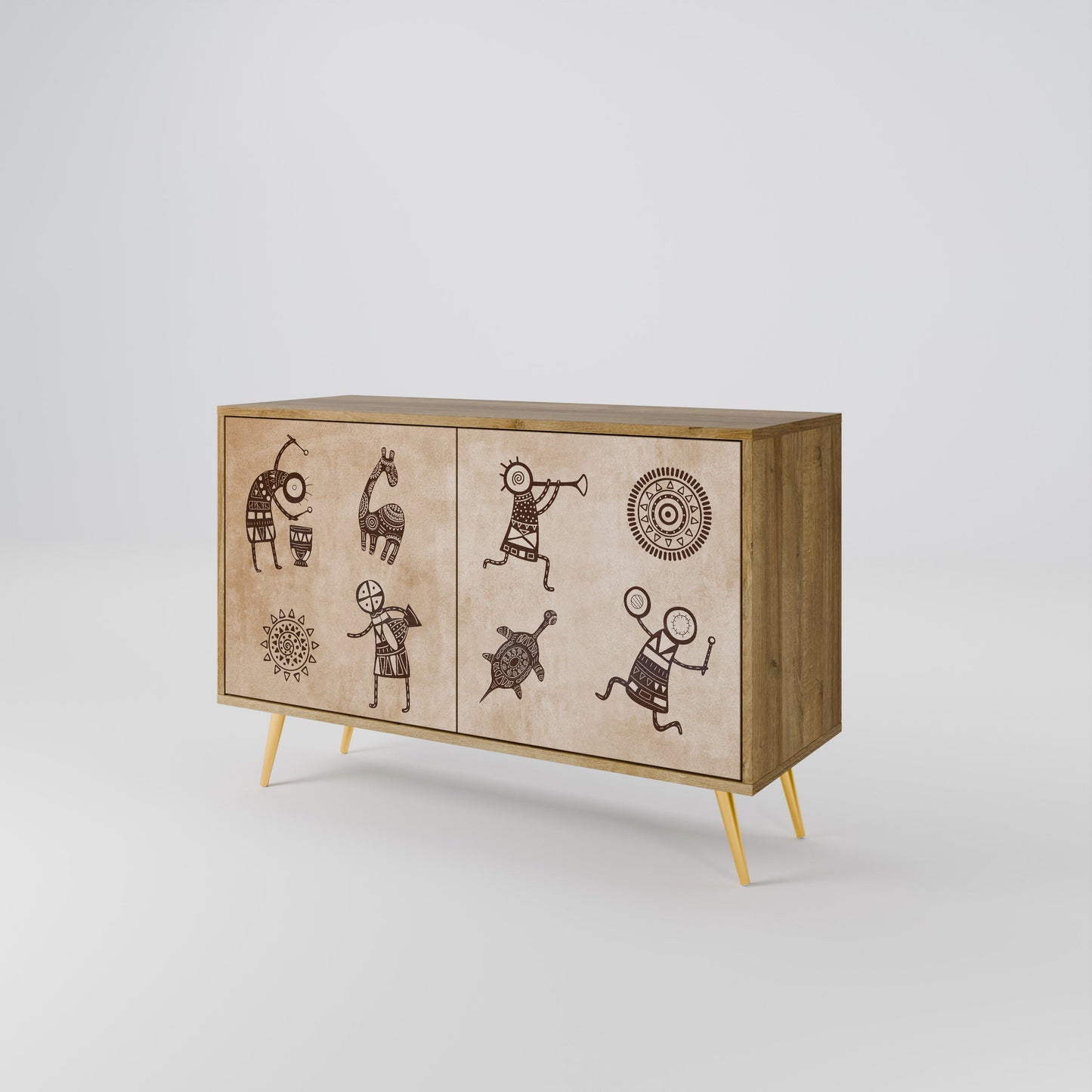 Credenza a 2 ante in stile africano effetto rovere